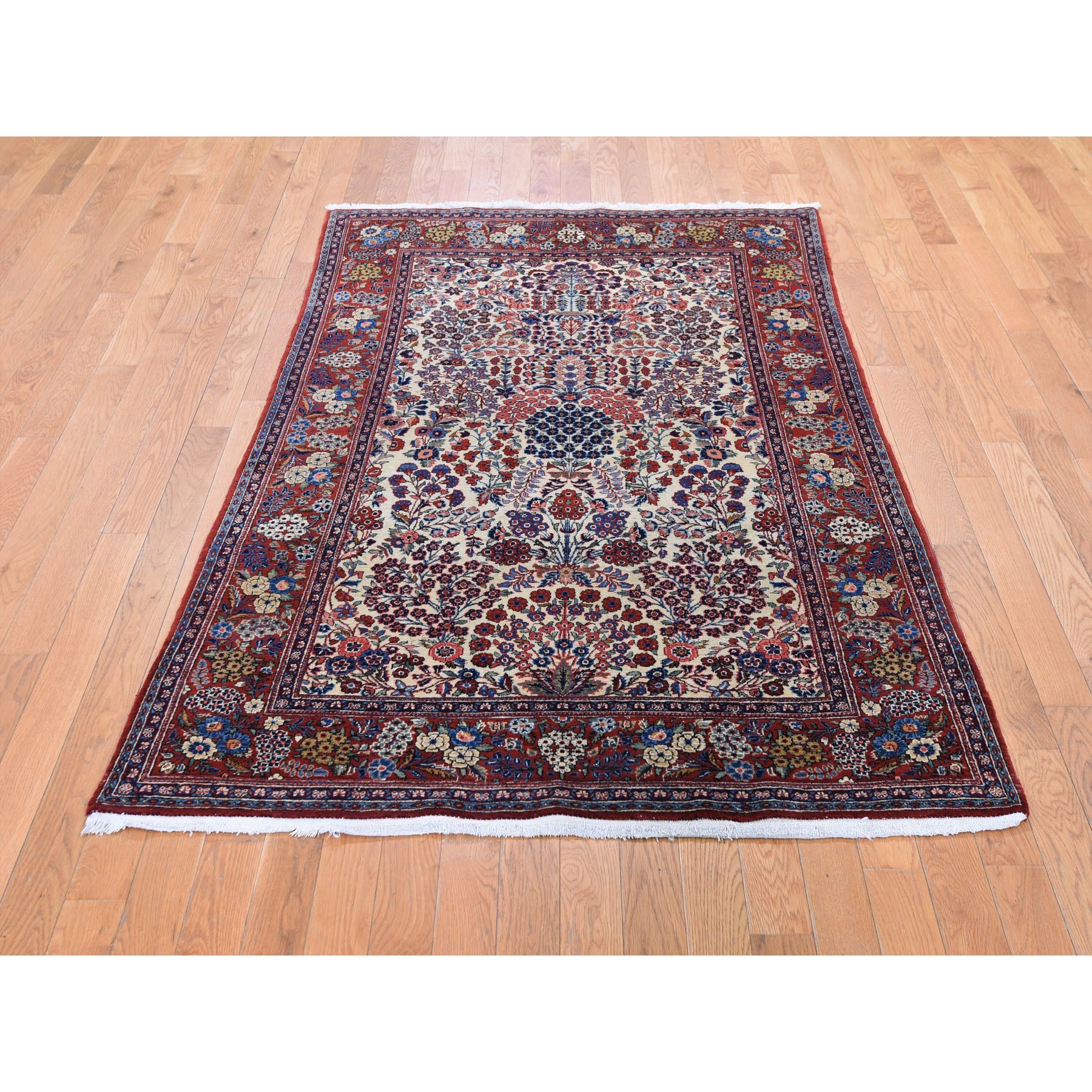 4'4"x6'9" Beige One From A Pair Antique Persian Kashan Exc Cond Clean And Soft Hand Knotted Pure Wool Oriental Rug Sh48701