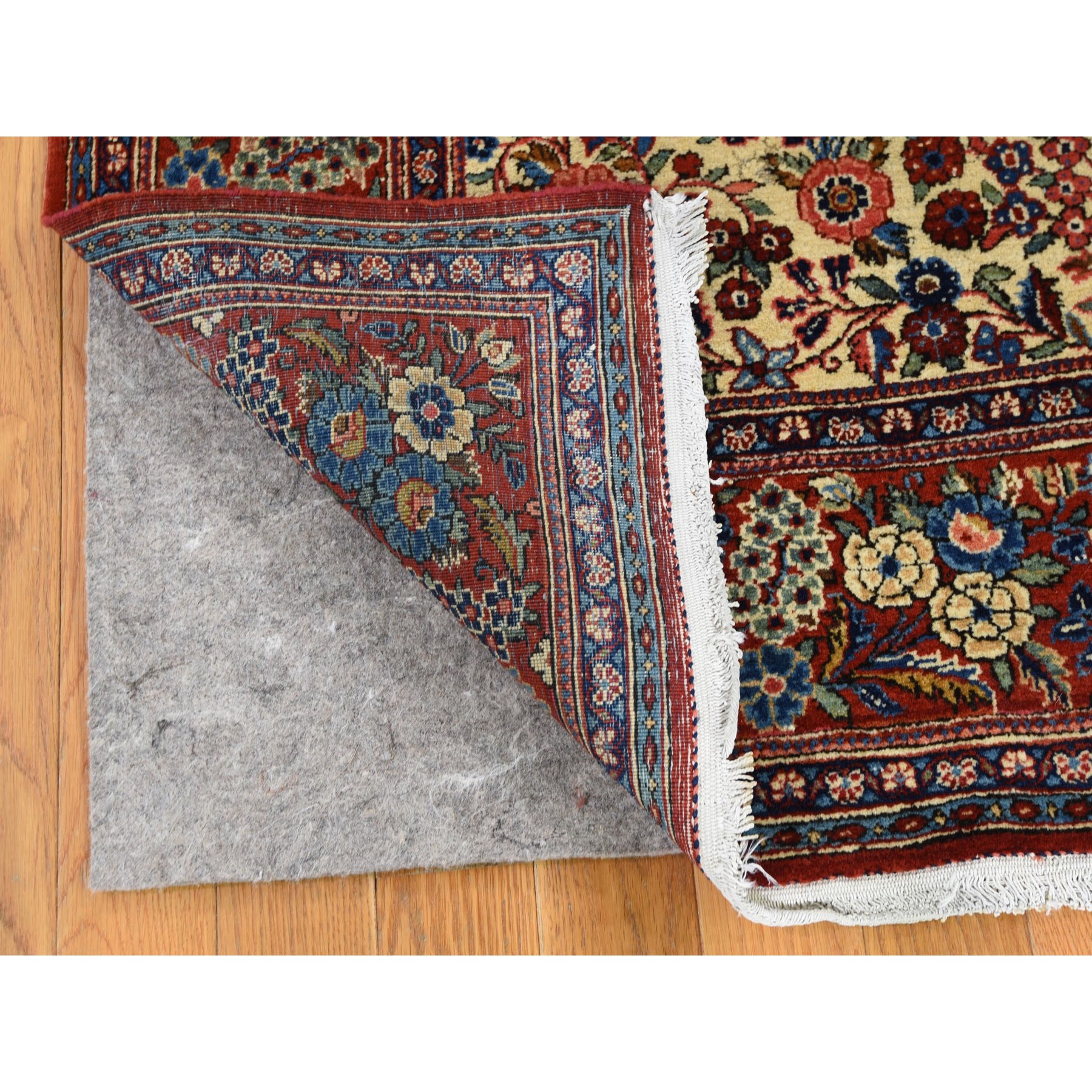 4'4"x6'9" Beige One From A Pair Antique Persian Kashan Exc Cond Clean And Soft Hand Knotted Pure Wool Oriental Rug Sh48701