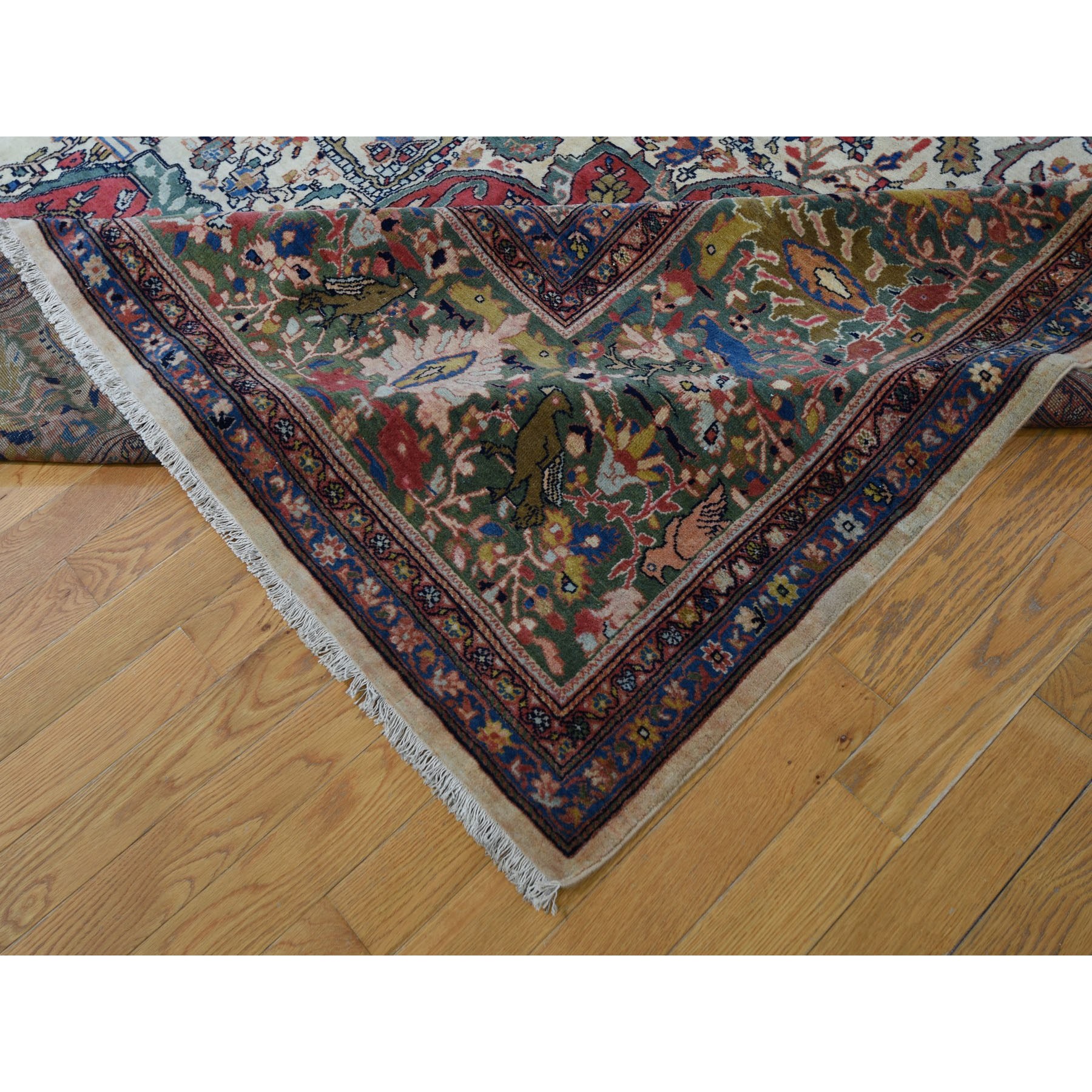 12-2 x18-8  Oversized Antique Persian Sarouk Fereghan With Birds Full Pile And Soft Hand Knotted Oriental Rug 