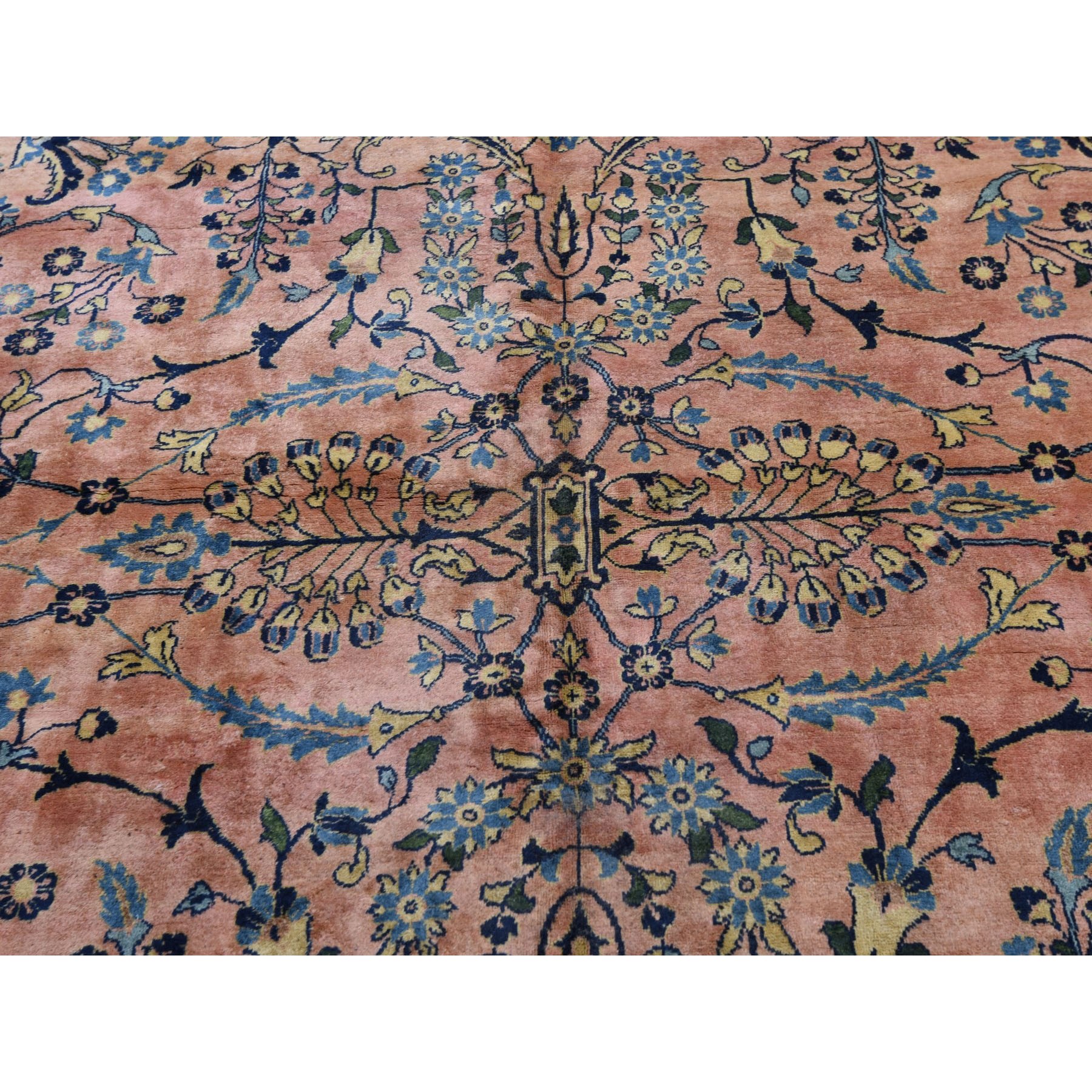 9-x12-3  Coral Antique Persian Sarouk Mohojaren Soft And Full Pile Hand Knotted Oriental Rug 
