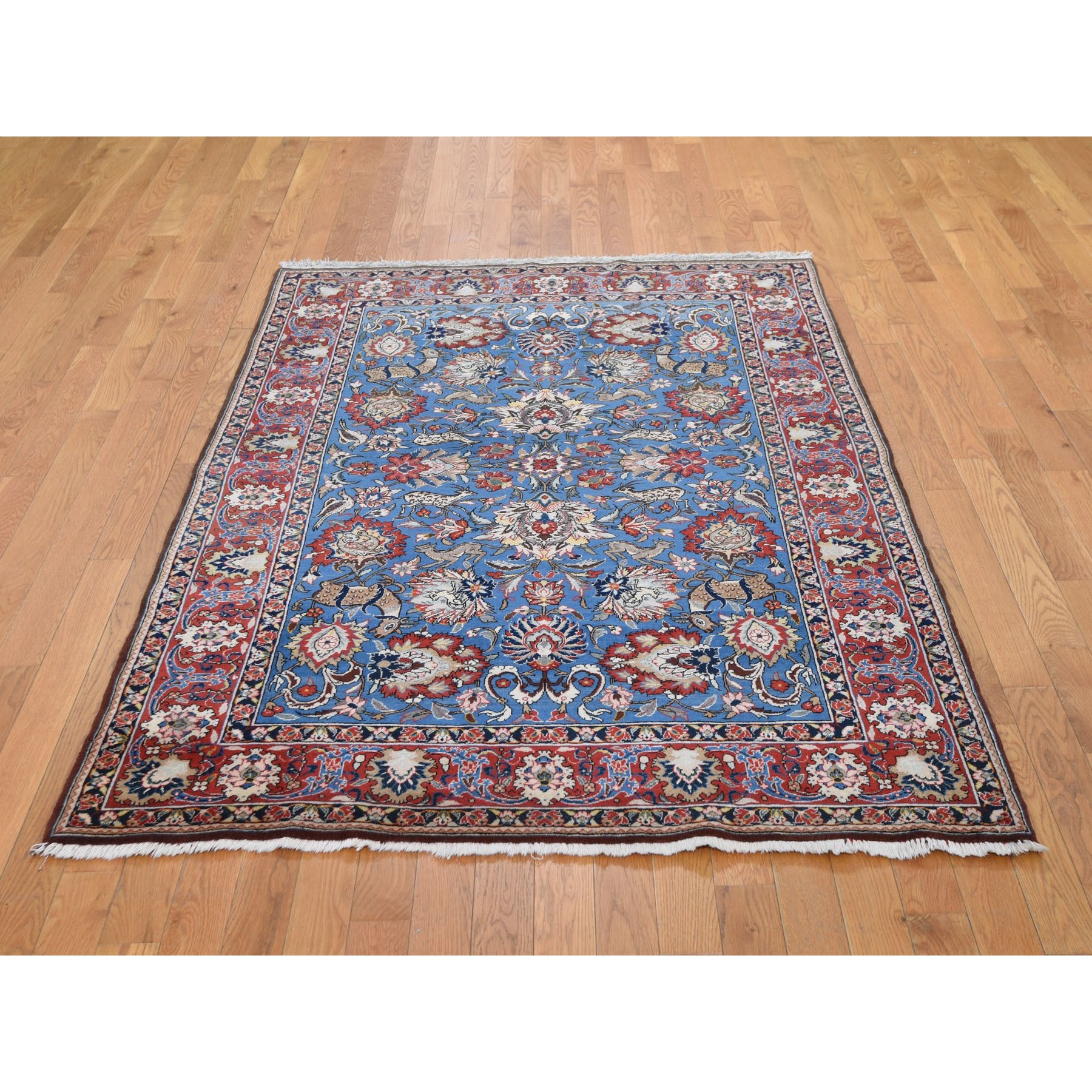 4-8 x7- Blue Vintage Persian Qum Full Pile Exc Condition Hand Knotted Oriental Rug 