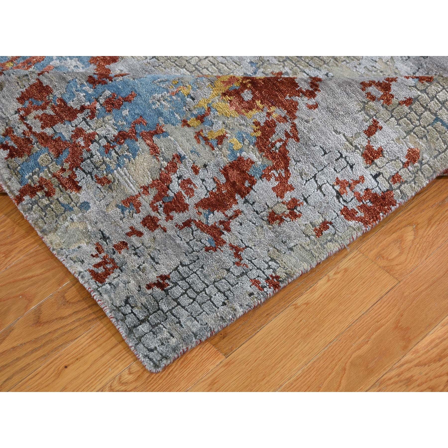 8-x9-10  Wool And Silk Abstract With Fire Mosaic Design Hand Knotted Oriental Rug 