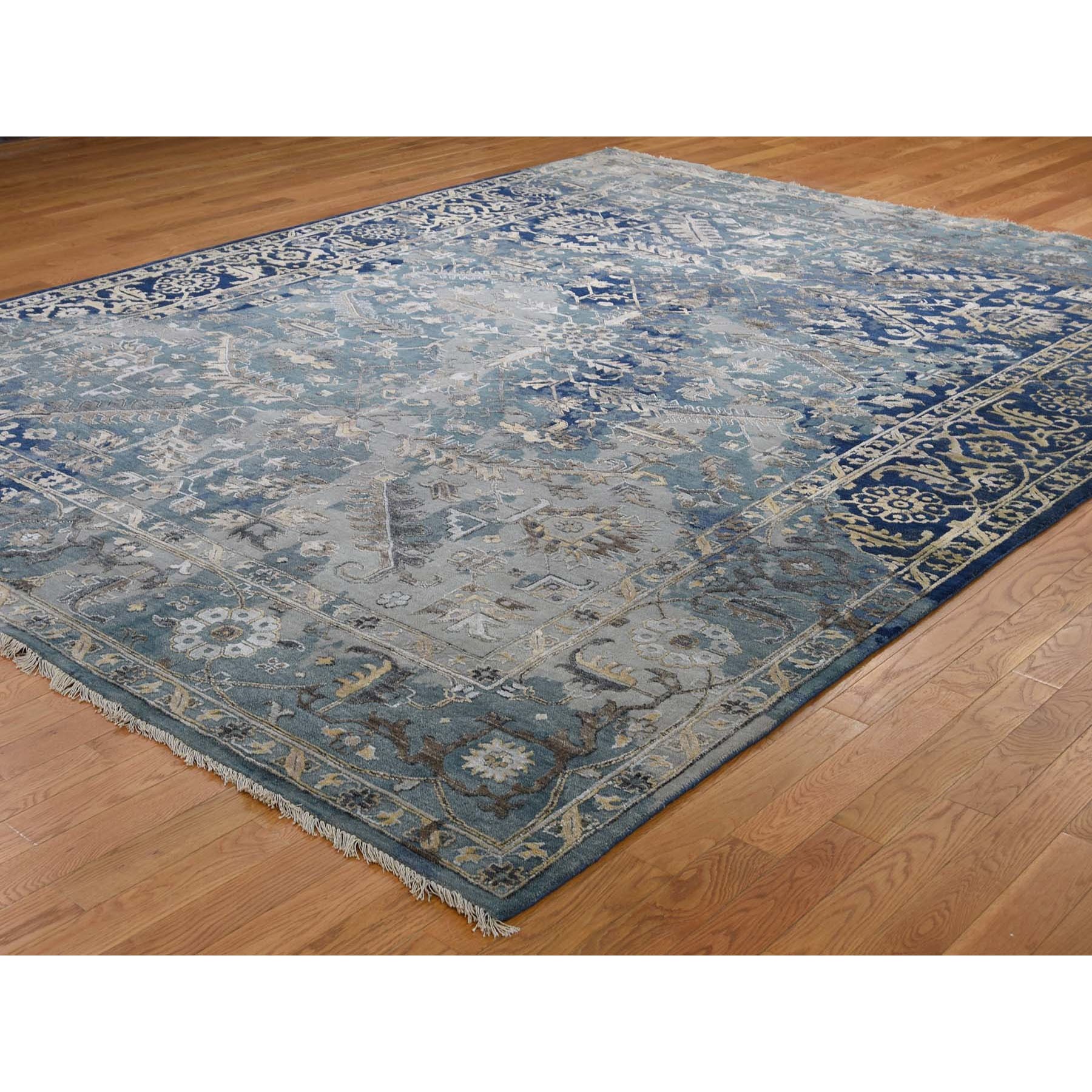 9-10 x13-10  Broken Persian Heriz All Over Design Wool And Silk Hand Knotted Oriental Rug 