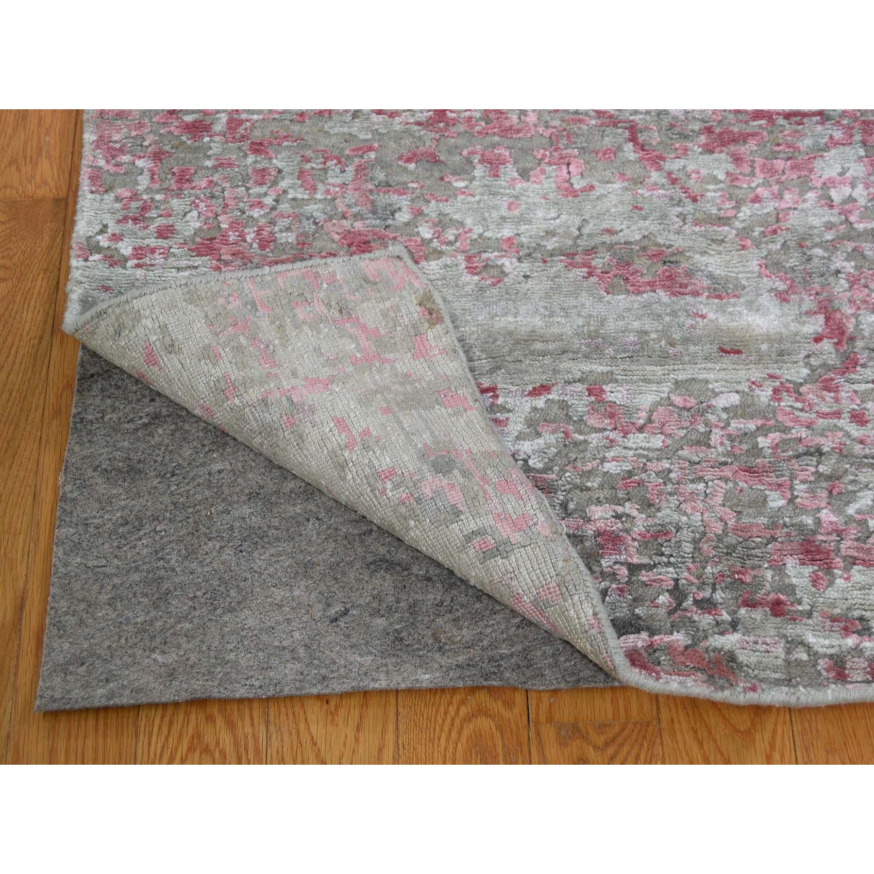 9-x12- Pink Hi-Low Pile Abstract Design Wool And Silk Hand Knotted Oriental Rug 