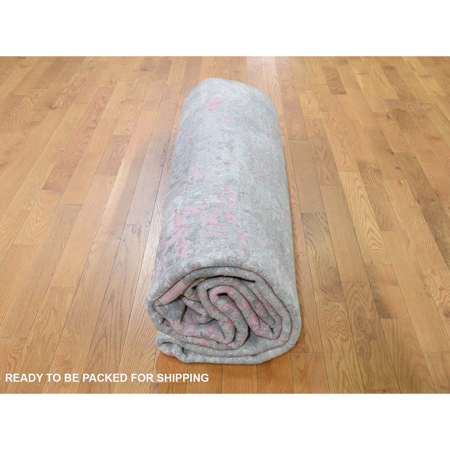 9-x12- Pink Hi-Low Pile Abstract Design Wool And Silk Hand Knotted Oriental Rug 