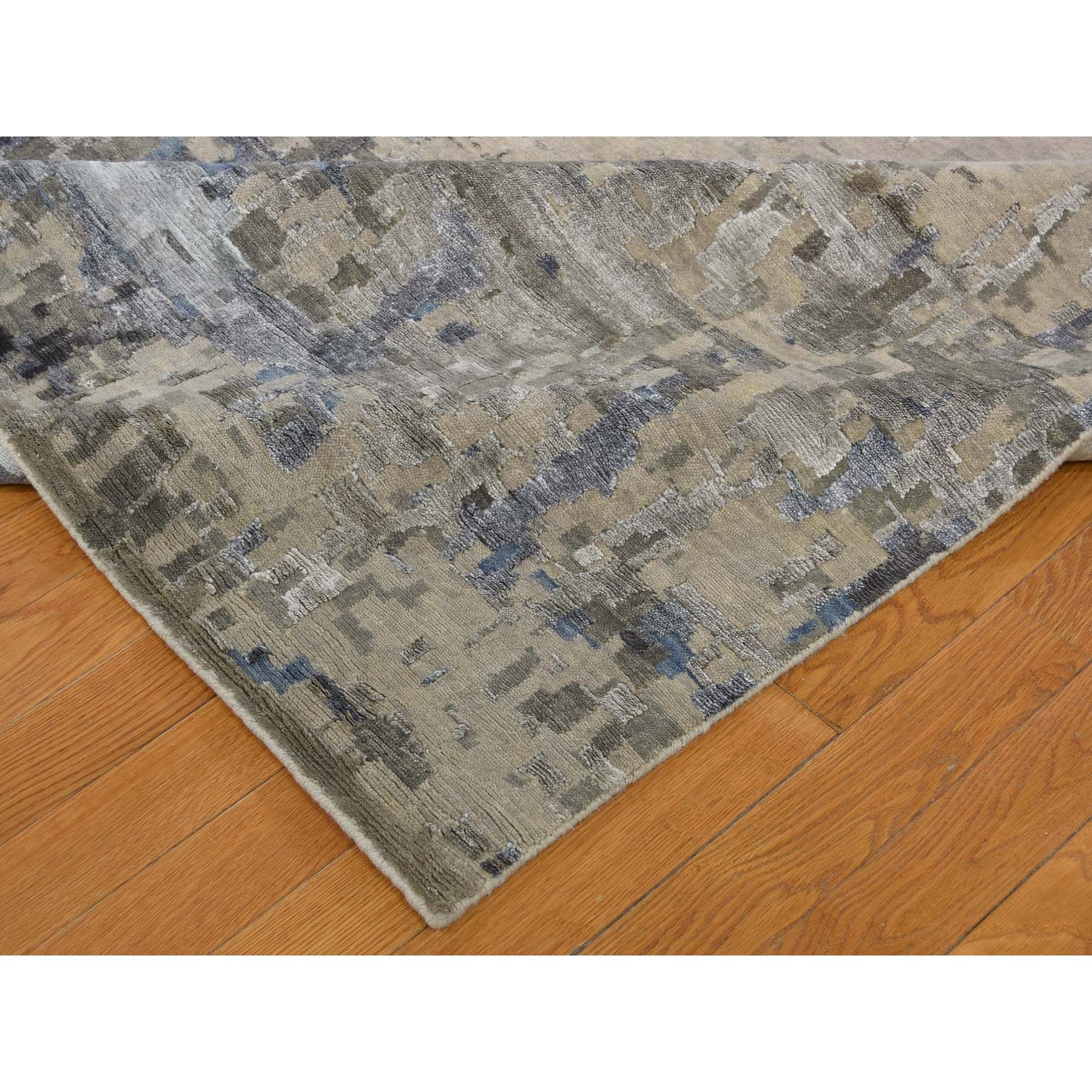 12-x17-9  Oversized Gray Hi low Pile Abstract Design Wool And Silk Hand Knotted Oriental Rug 