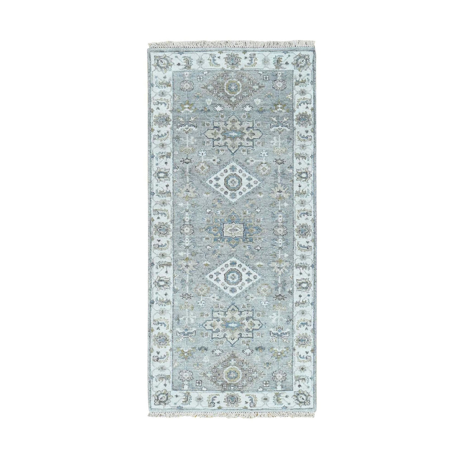 2'6"X5'10" Gray Karajeh Design Pure Wool Runner Hand Knotted Oriental Rug moad87ce