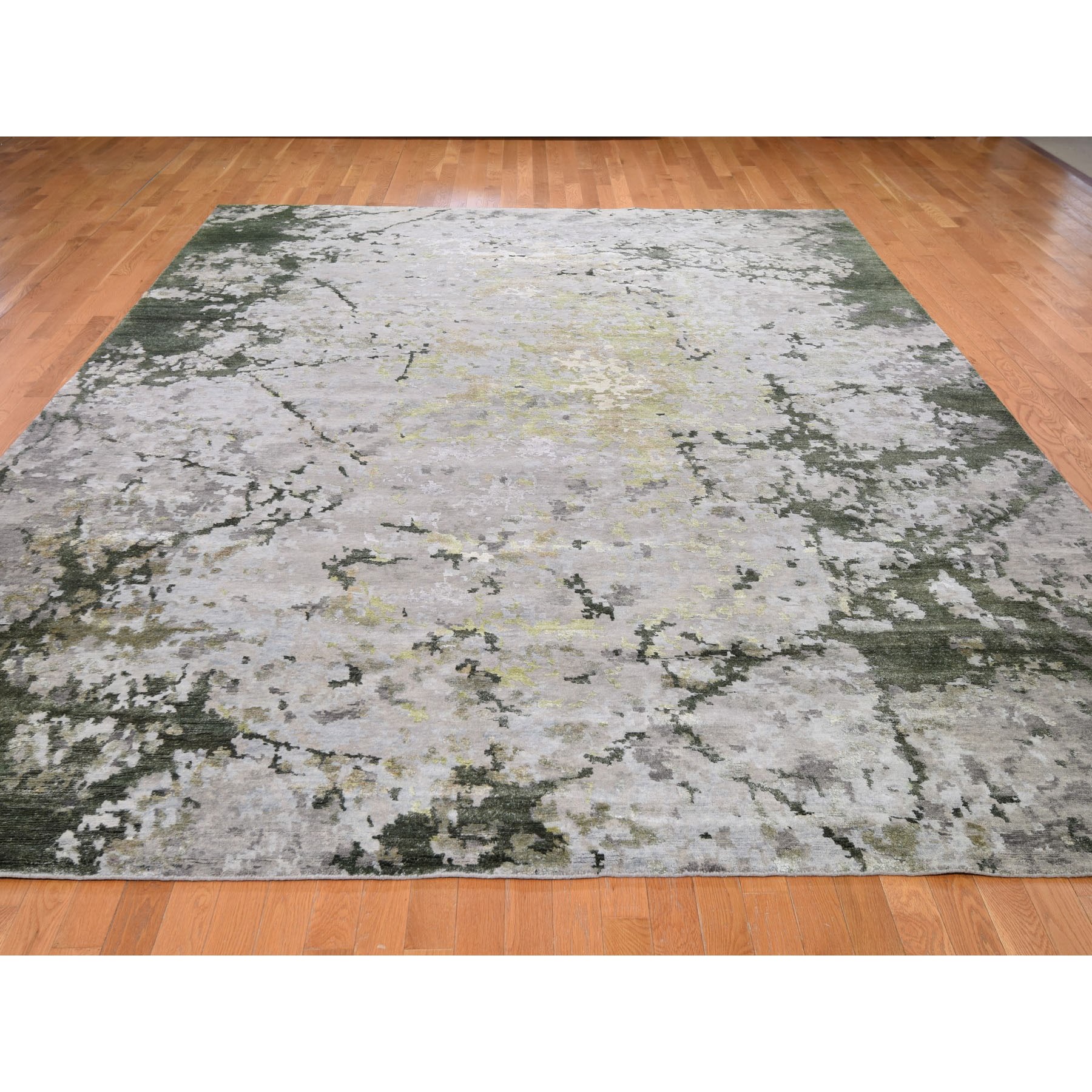 10-x13-9  Hi-Lo Pile Abstract Design Wool And Silk Hand Knotted Oriental Rug 