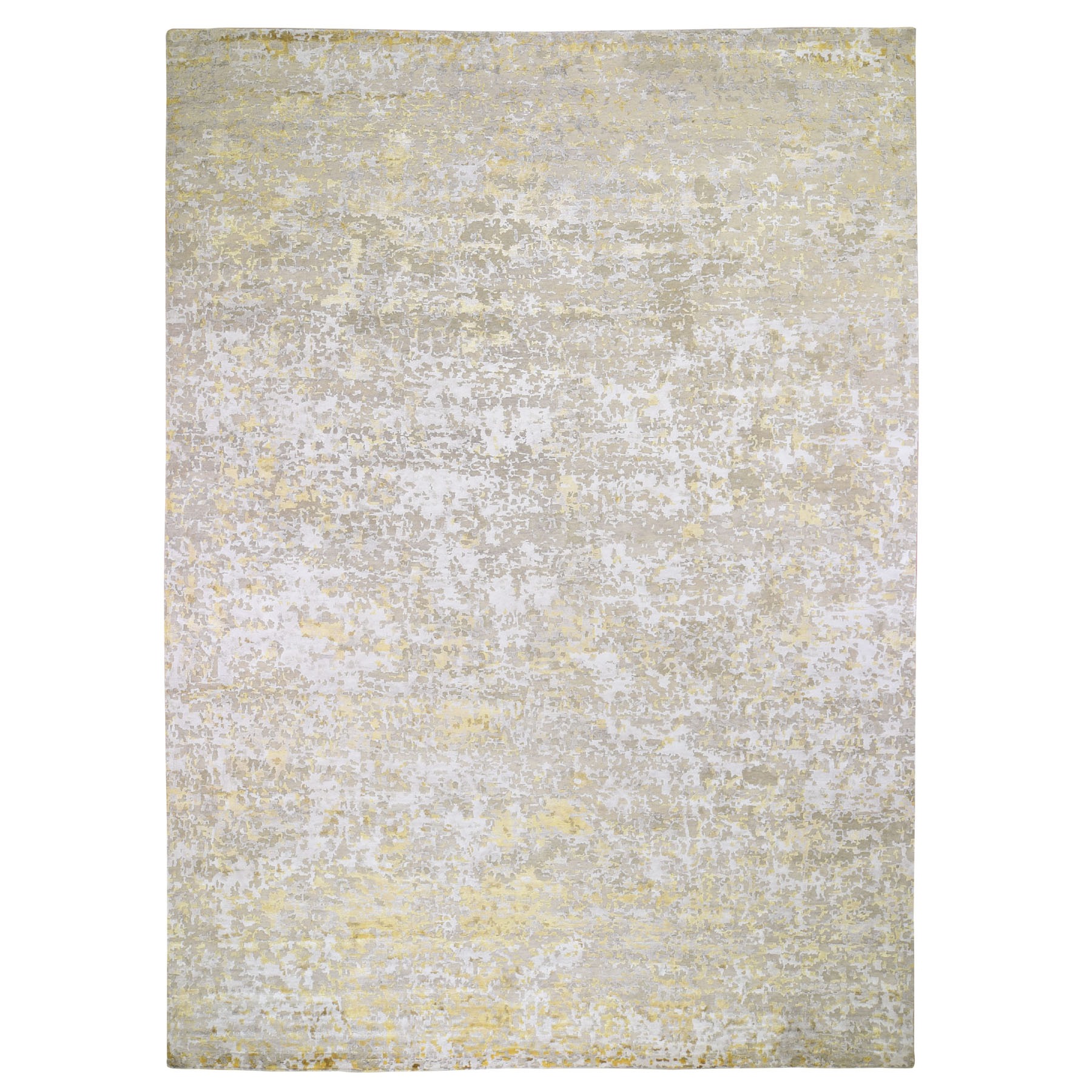 10-x13-10  Gold Hi-Lo Pile Abstract Design Wool And Silk Hand Knotted Oriental Rug 