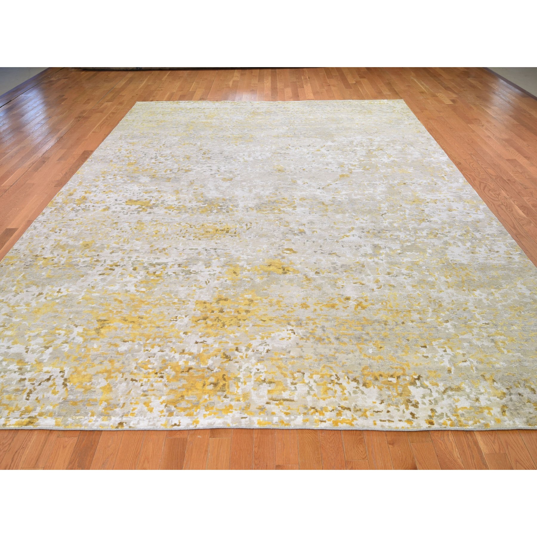 10-x13-10  Gold Hi-Lo Pile Abstract Design Wool And Silk Hand Knotted Oriental Rug 