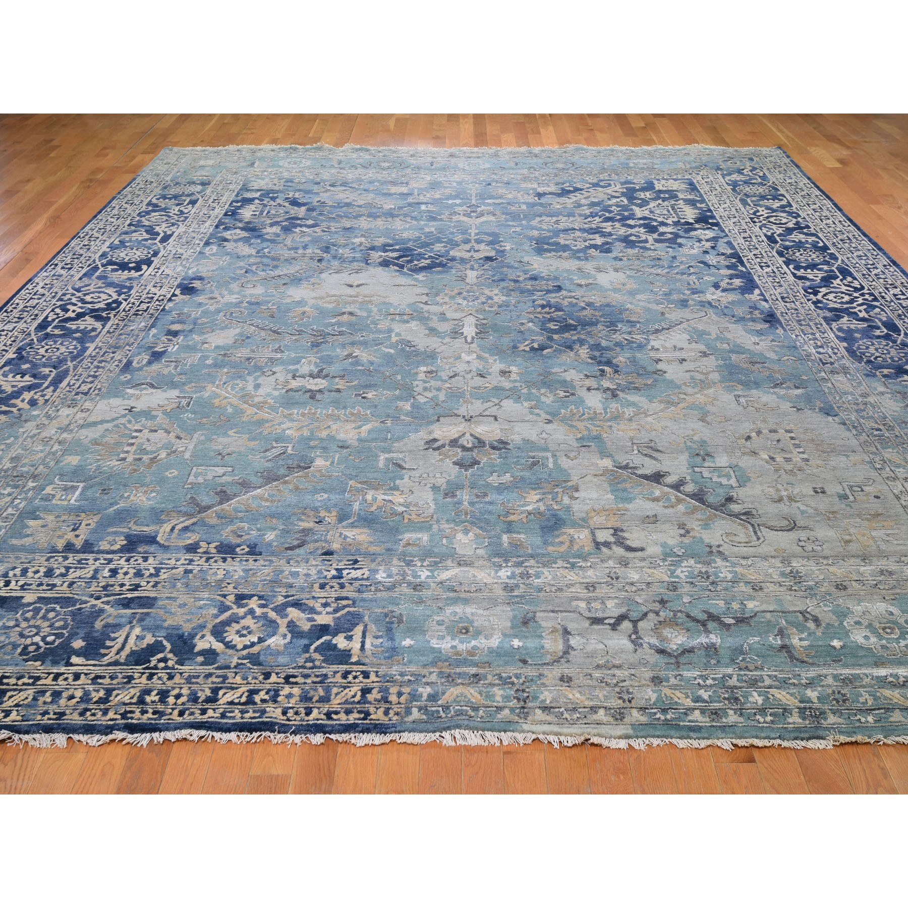11-9 x14-9  Oversized Broken Persian Heriz All Over Design Wool And Silk Hand Knotted Oriental Rug 