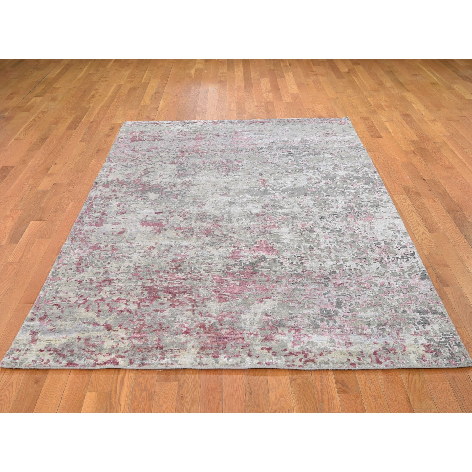 5-10 x8-9  Pink Hi-Lo Pile Abstract Design Wool And Silk Hand Knotted Oriental Rug 