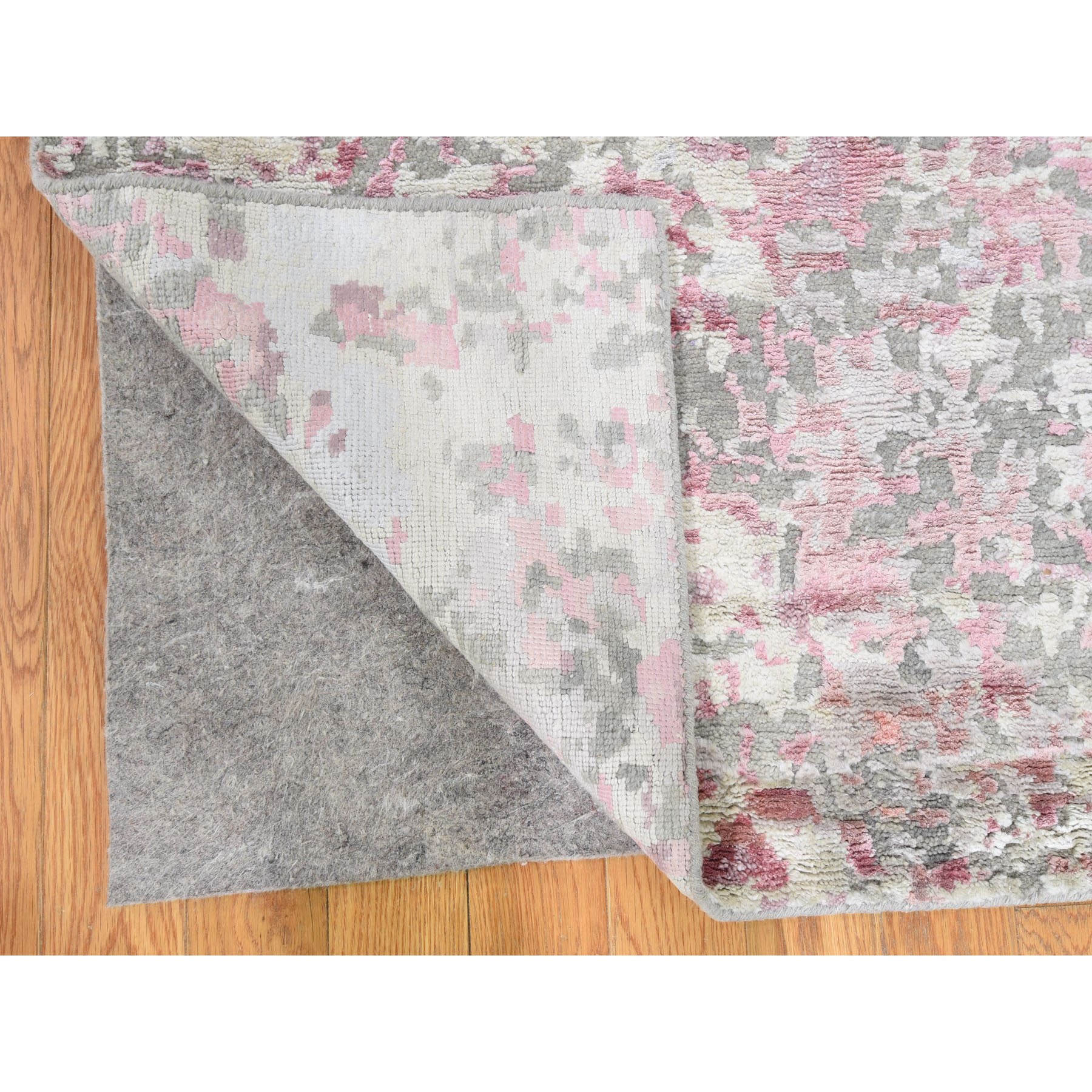 5-10 x8-9  Pink Hi-Lo Pile Abstract Design Wool And Silk Hand Knotted Oriental Rug 