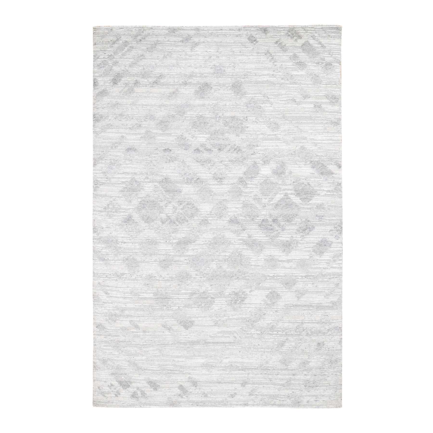 6'X9' Silver Hand Spun Undyed Natural Wool Modern Hand Knotted Oriental Rug moad87ec