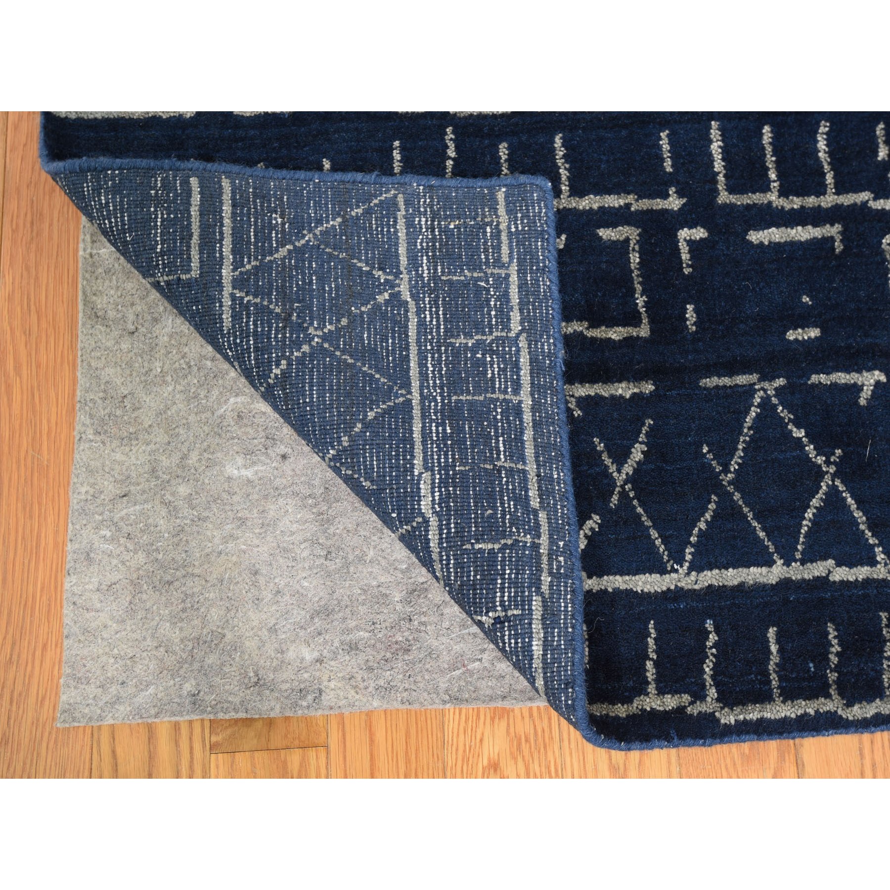 10-1 x13-10  Navy Blue Modern Wool And Silk Hand Loomed Oriental Rug 