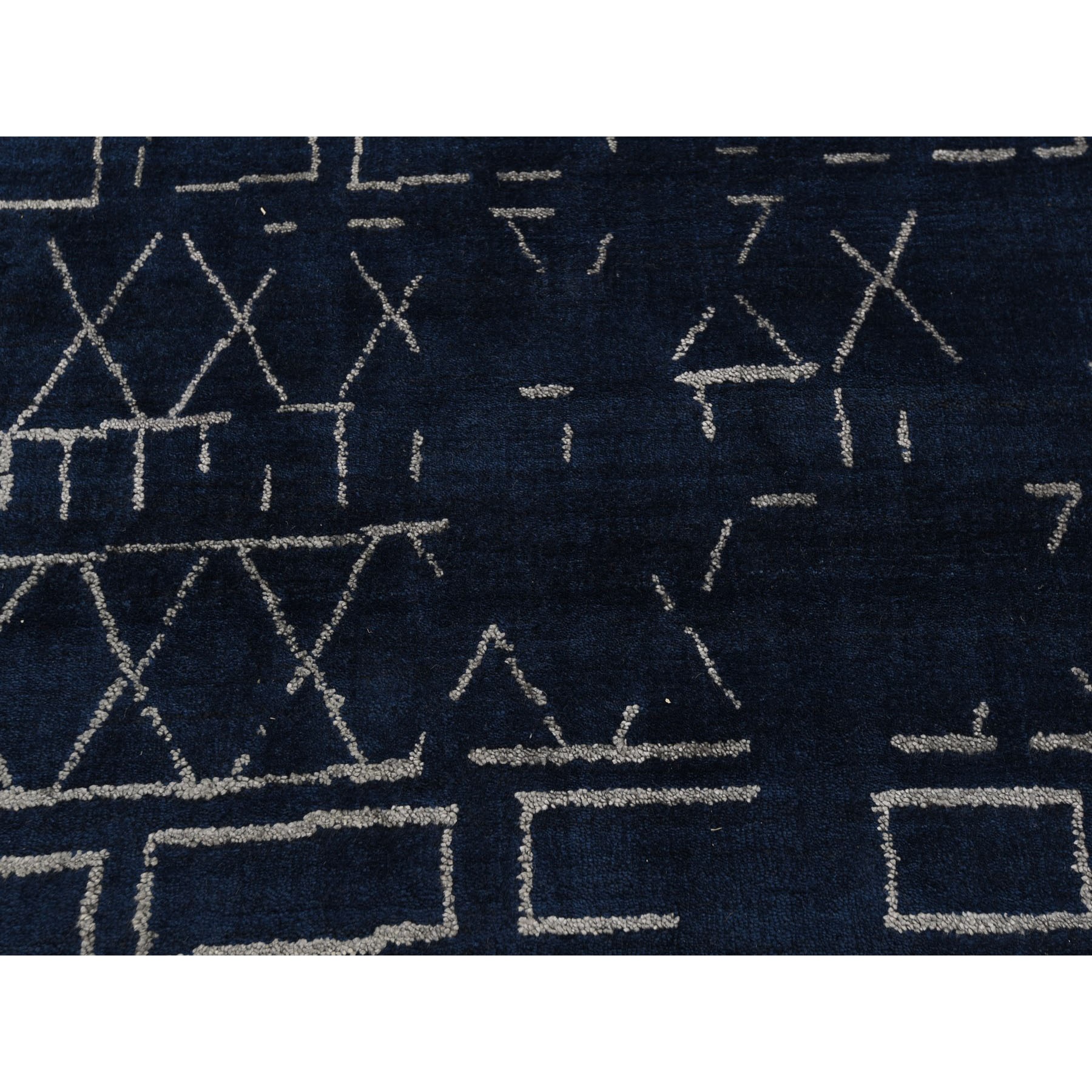 10-1 x13-10  Navy Blue Modern Wool And Silk Hand Loomed Oriental Rug 