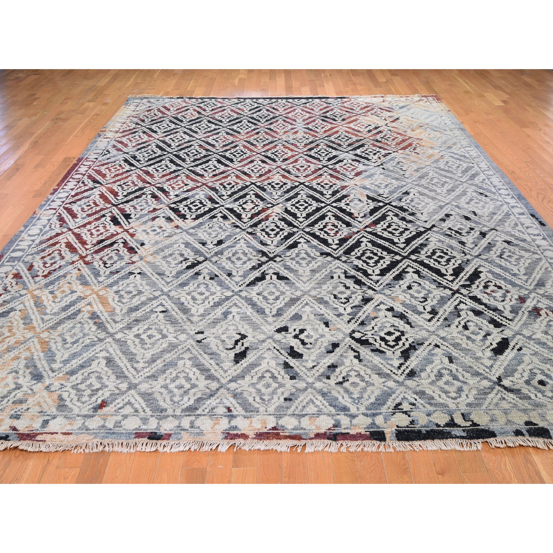 9-10 x14- Supple Collection Erased Repetitive Mughal Design Hand Knotted Oriental Rug 