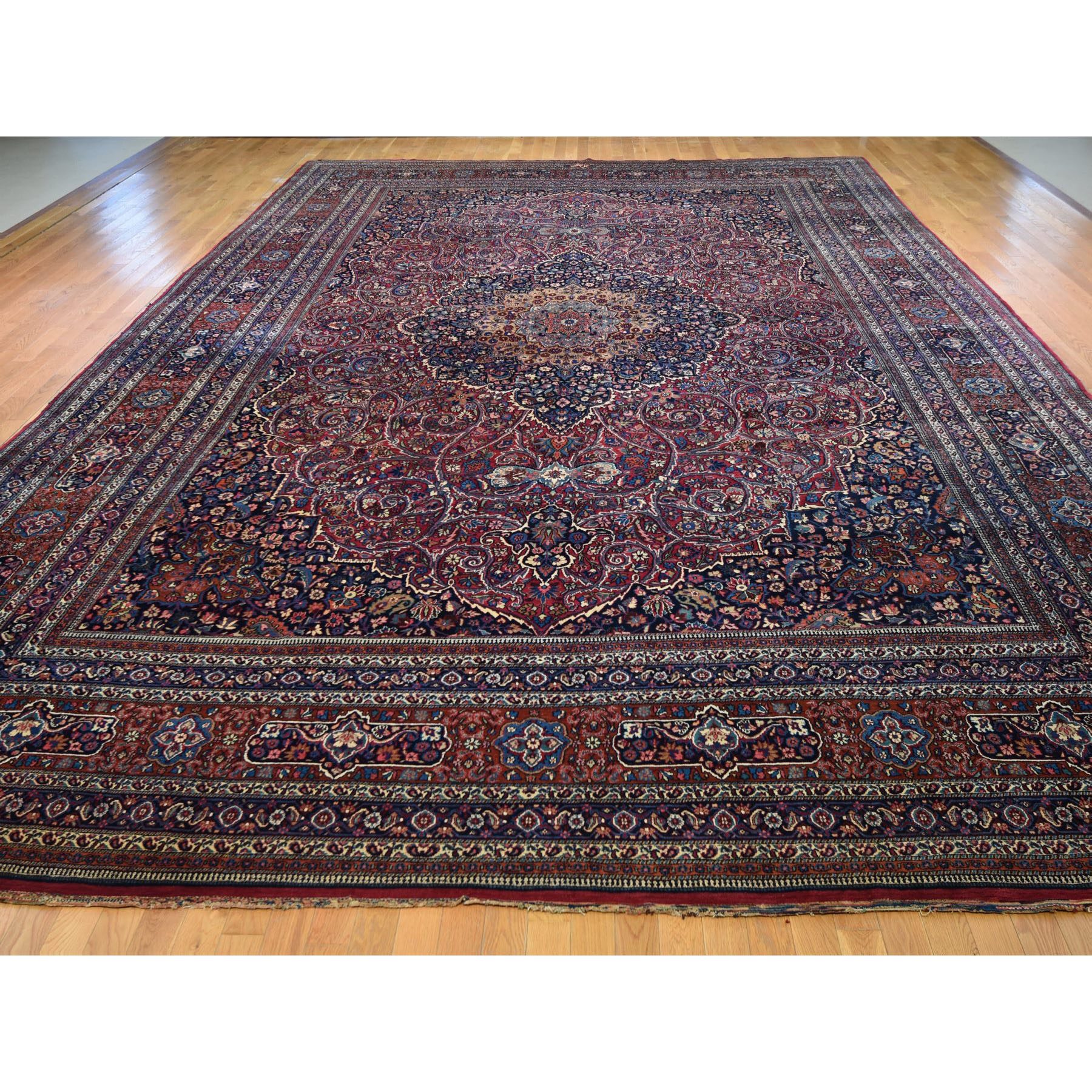 13-x19-2  Oversized Antique Persian Mashad Signed Full Pile And Soft Hand Knotted Oriental Rug 