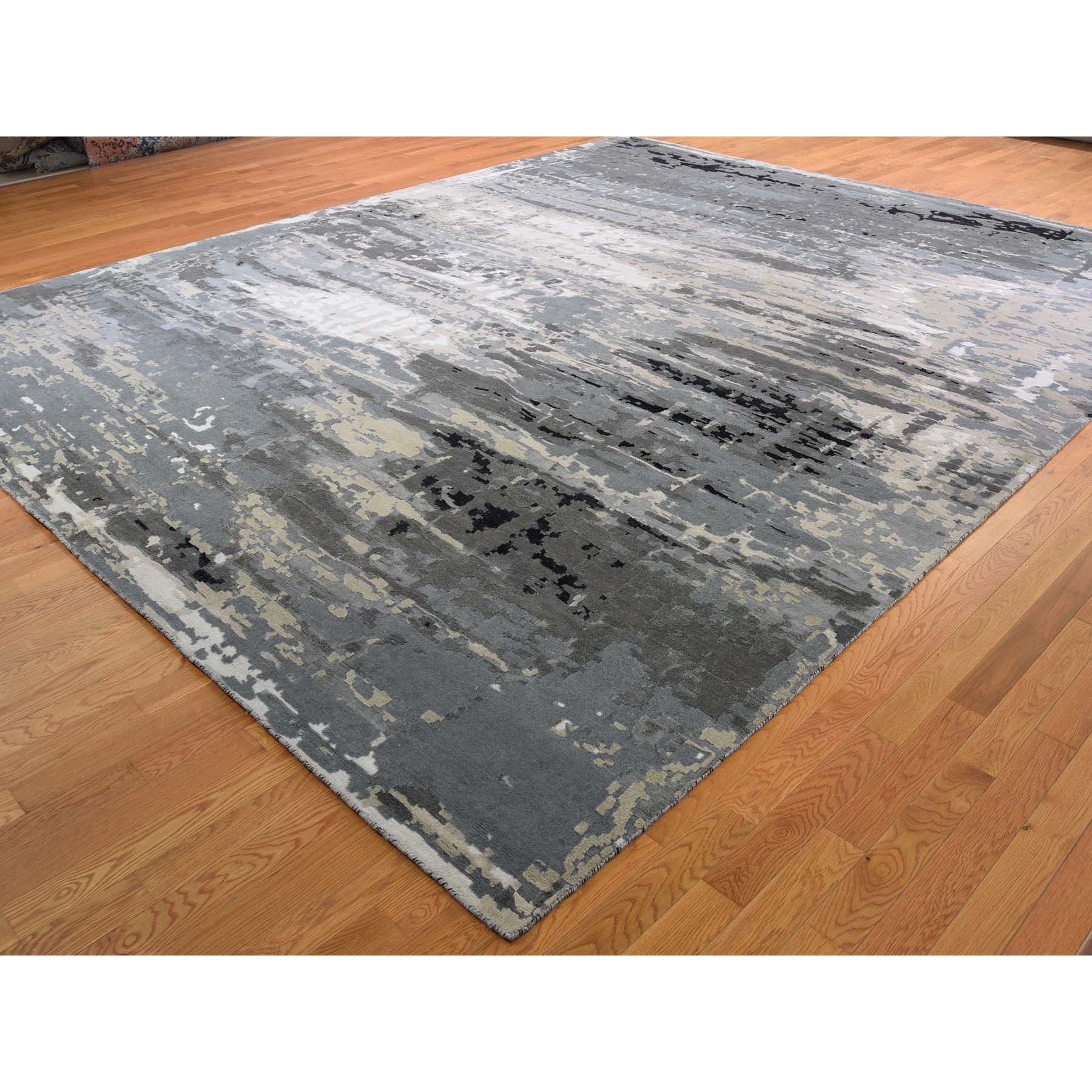 12-x15- Oversize Hi-Lo Pile Abstract Design Wool And Silk Hand Knotted Oriental Rug 