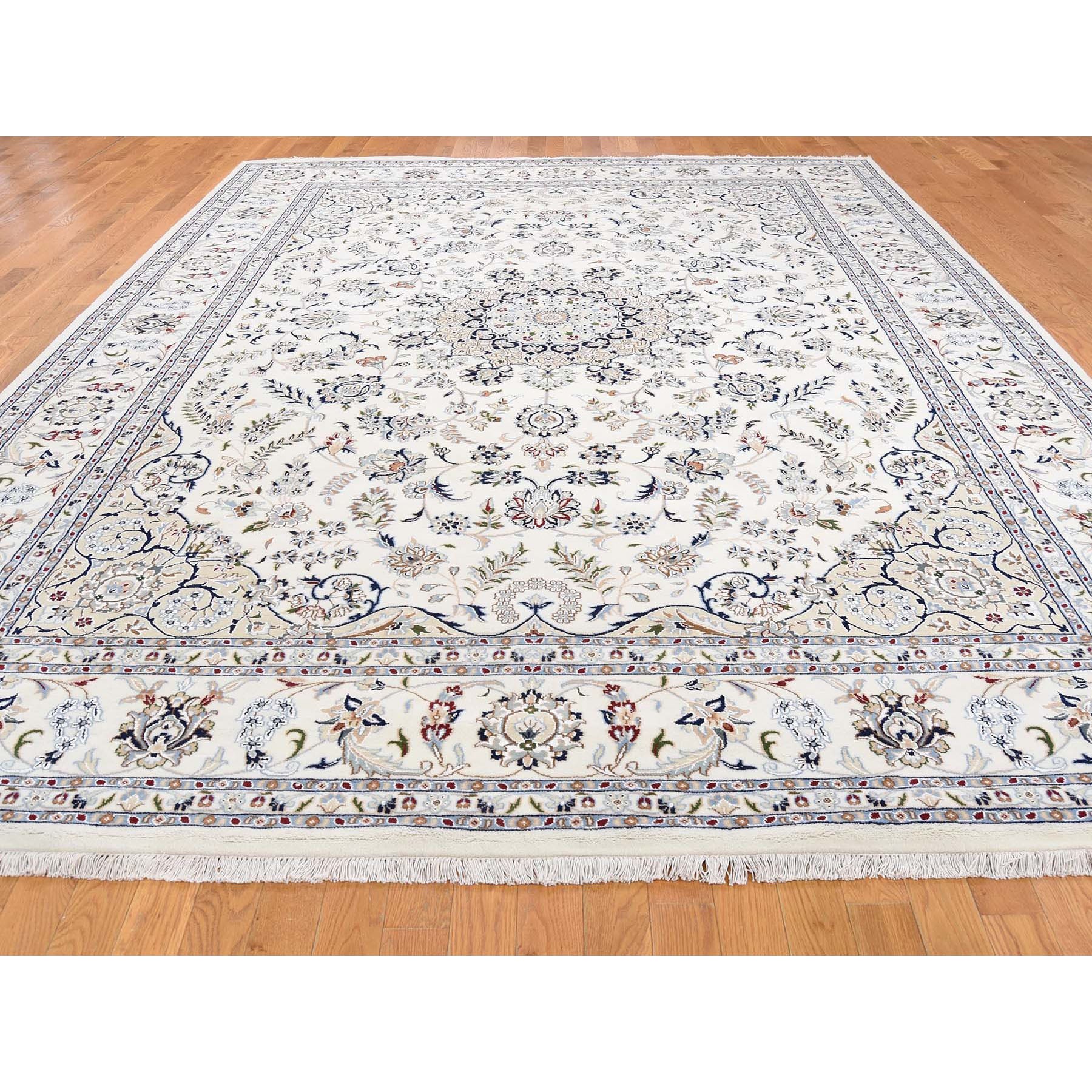 9-1 x12-1  Wool And Silk 250 KPSI Ivory Nain Hand Knotted Oriental Rug 