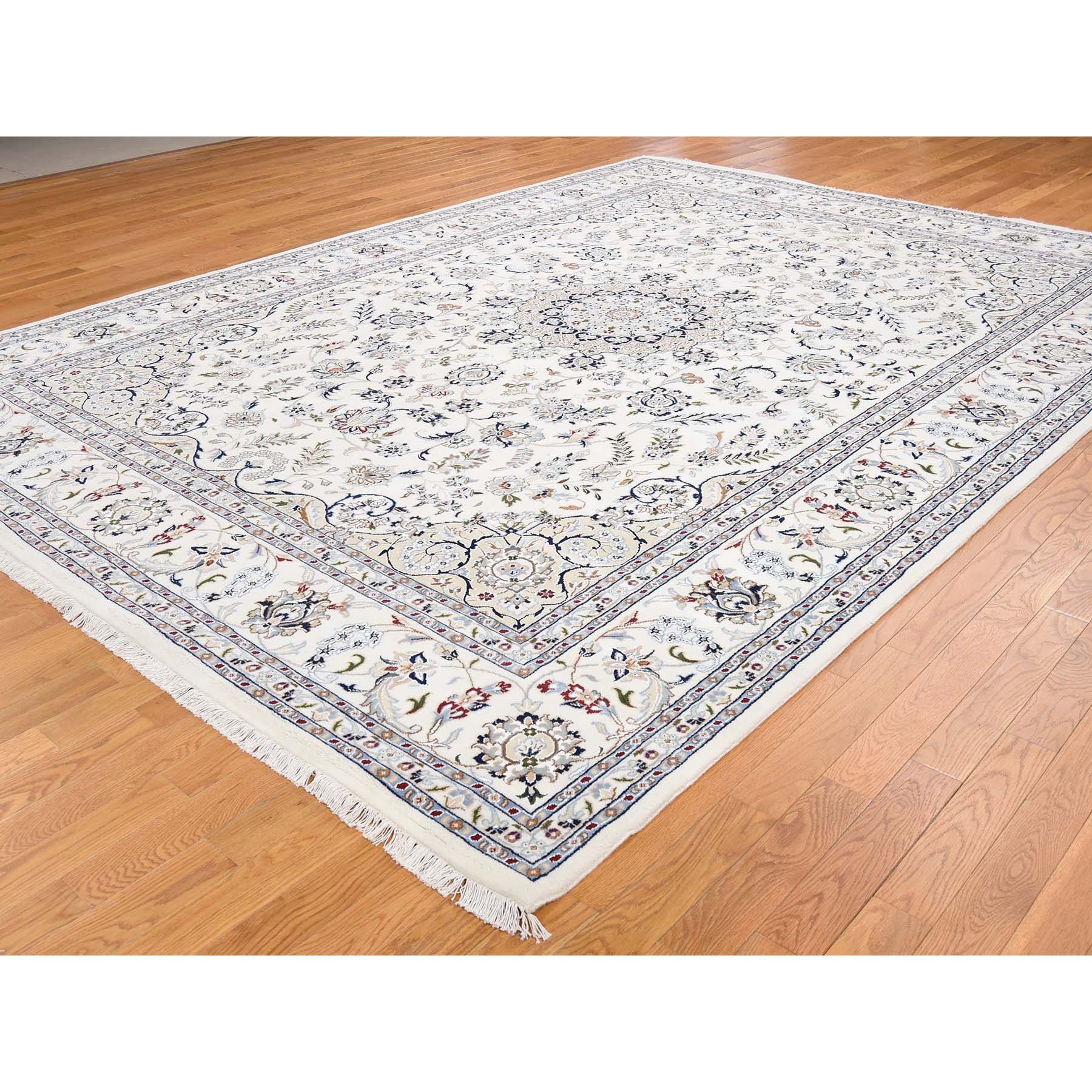 9-1 x12-1  Wool And Silk 250 KPSI Ivory Nain Hand Knotted Oriental Rug 