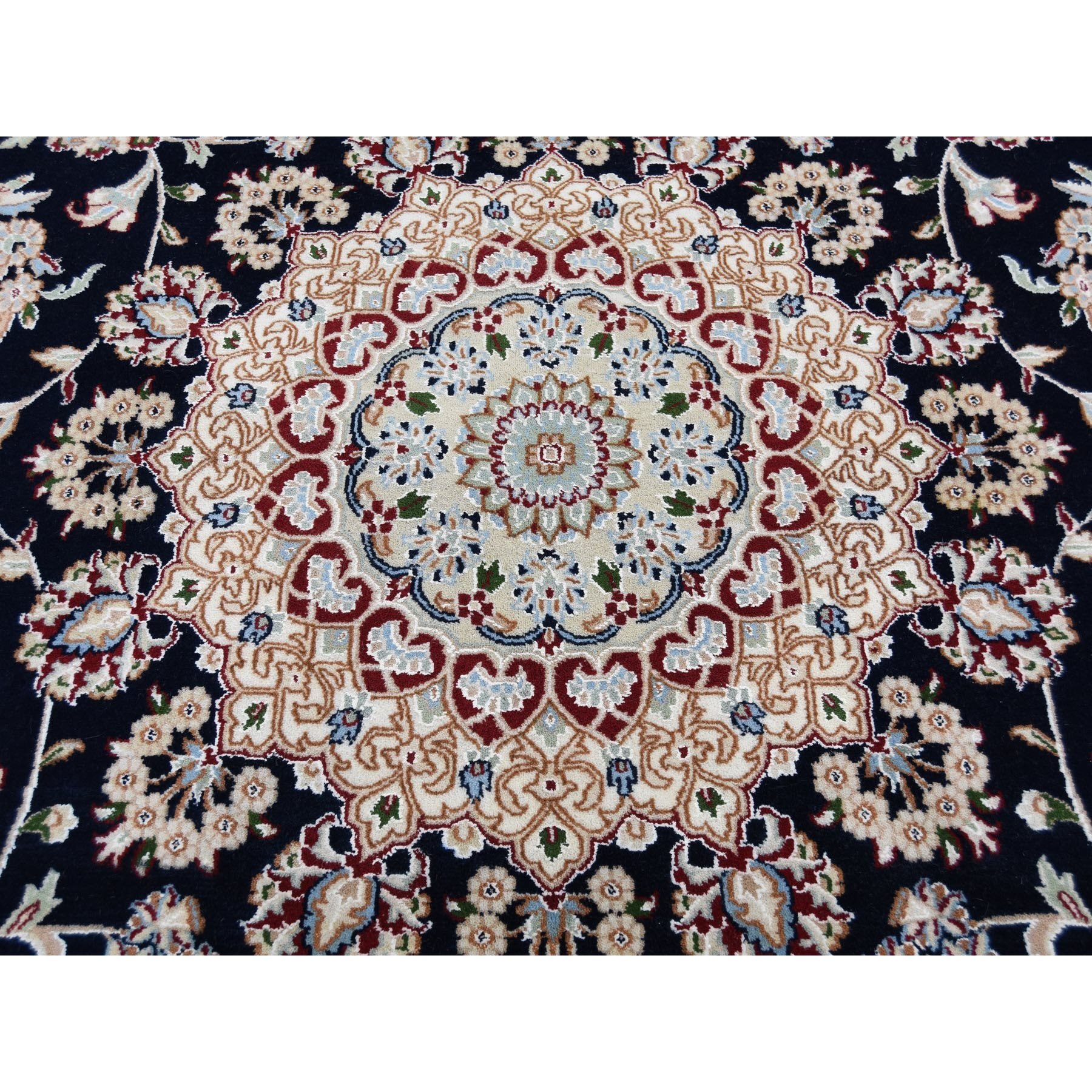 9-x12- Navy Blue Nain Wool and Silk 250 Kpsi Hand Knotted Oriental Rug 