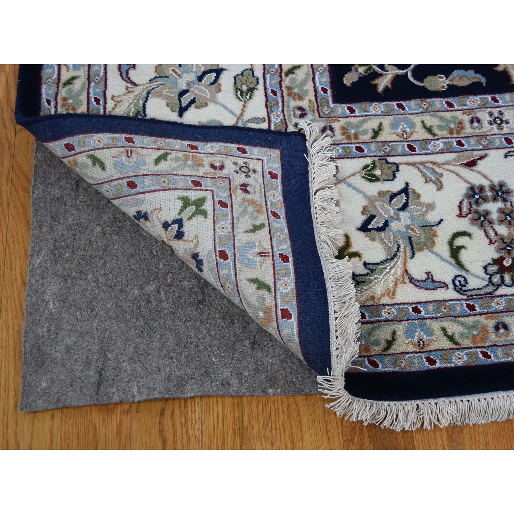 9-9 x14- Navy Blue Wool And Silk 250 KPSI All Over Design Nain Hand Knotted Oriental Rug 