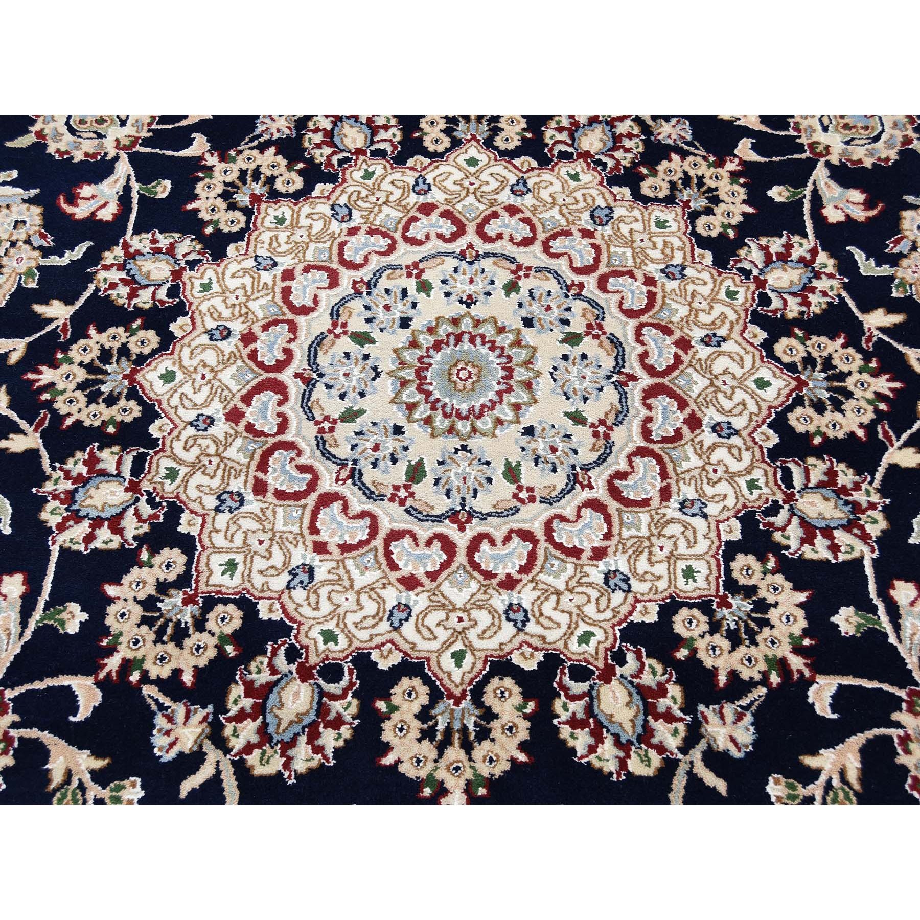 8-x10-1  Navy Blue Wool And Silk 250 KPSI  Nain Hand Knotted Oriental Rug 