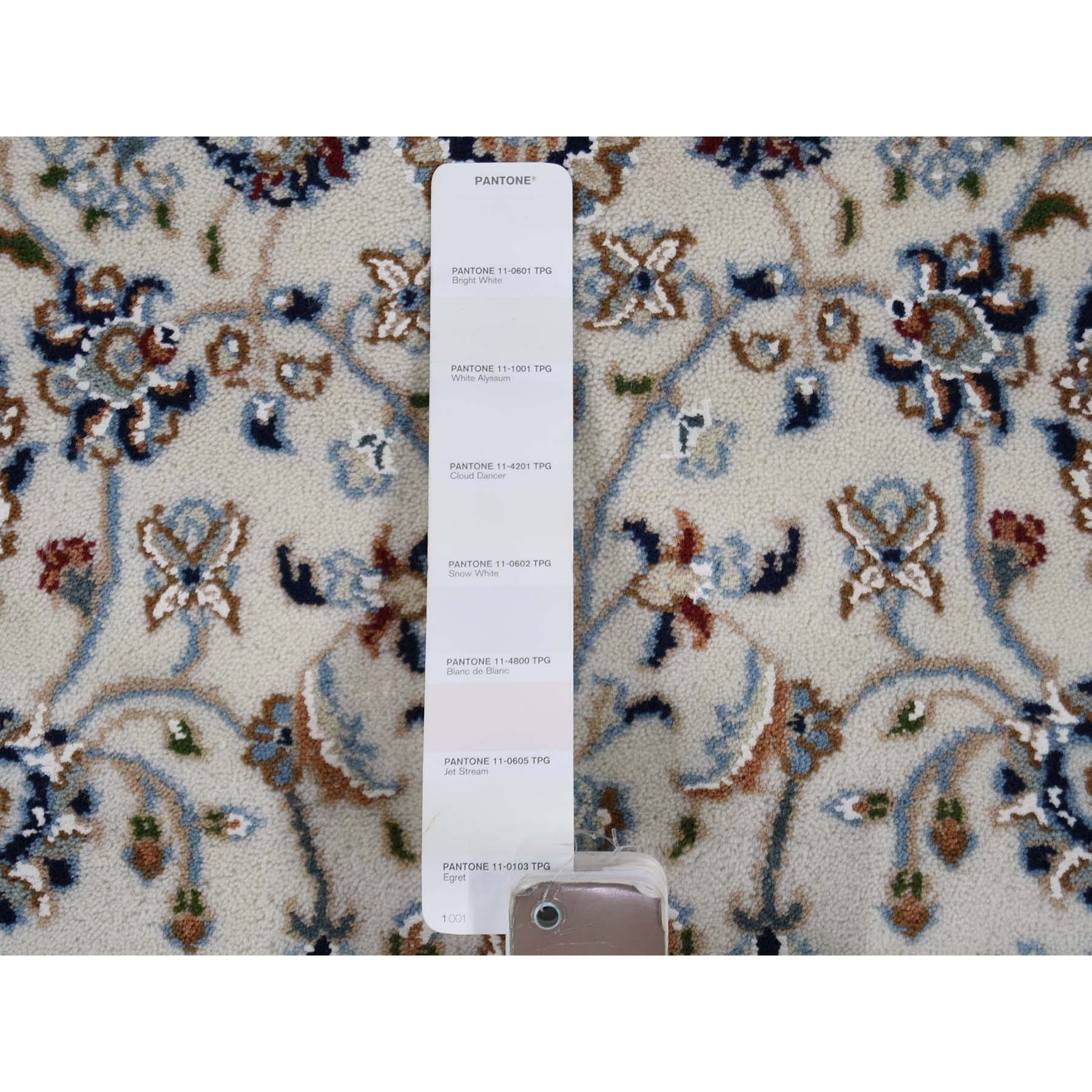 3-1 x3-1  Ivory Nain Wool And Silk 250 KPSI All Over Design Round Hand Knotted Oriental Rug 