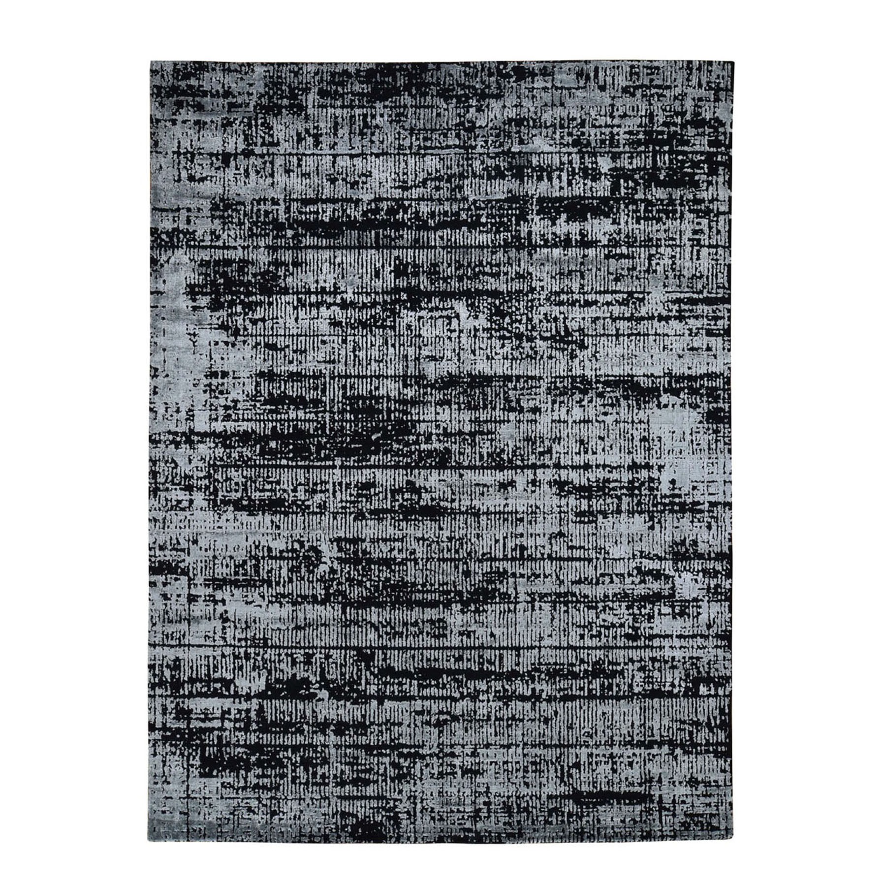 8-10 x12-1  Black Fine jacquard Hand-Loomed Modern Wool And Silk Oriental Rug 