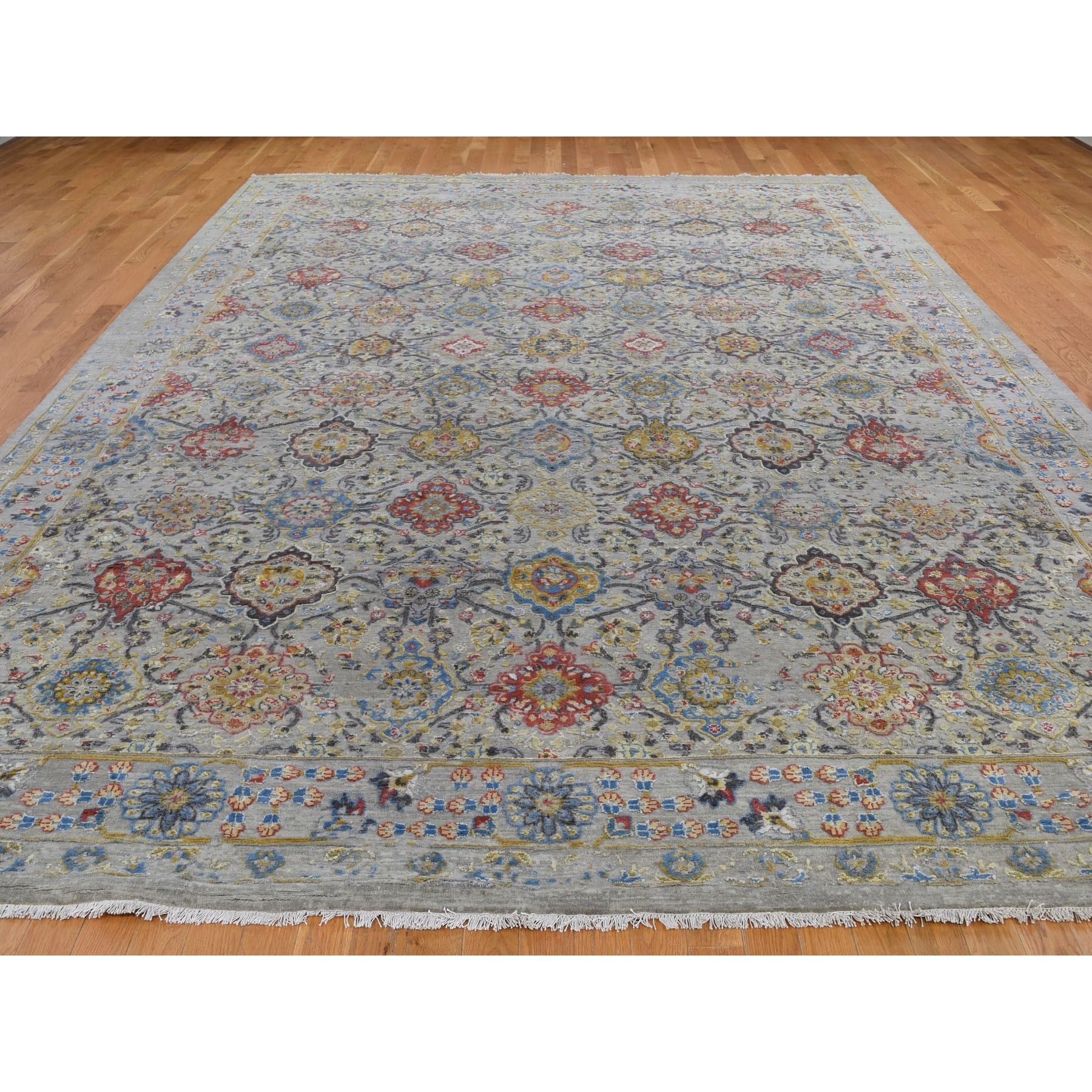 9-1 x12- THE SUNSET ROSETTES Pure Silk and Wool Hand Knotted Oriental Rug 