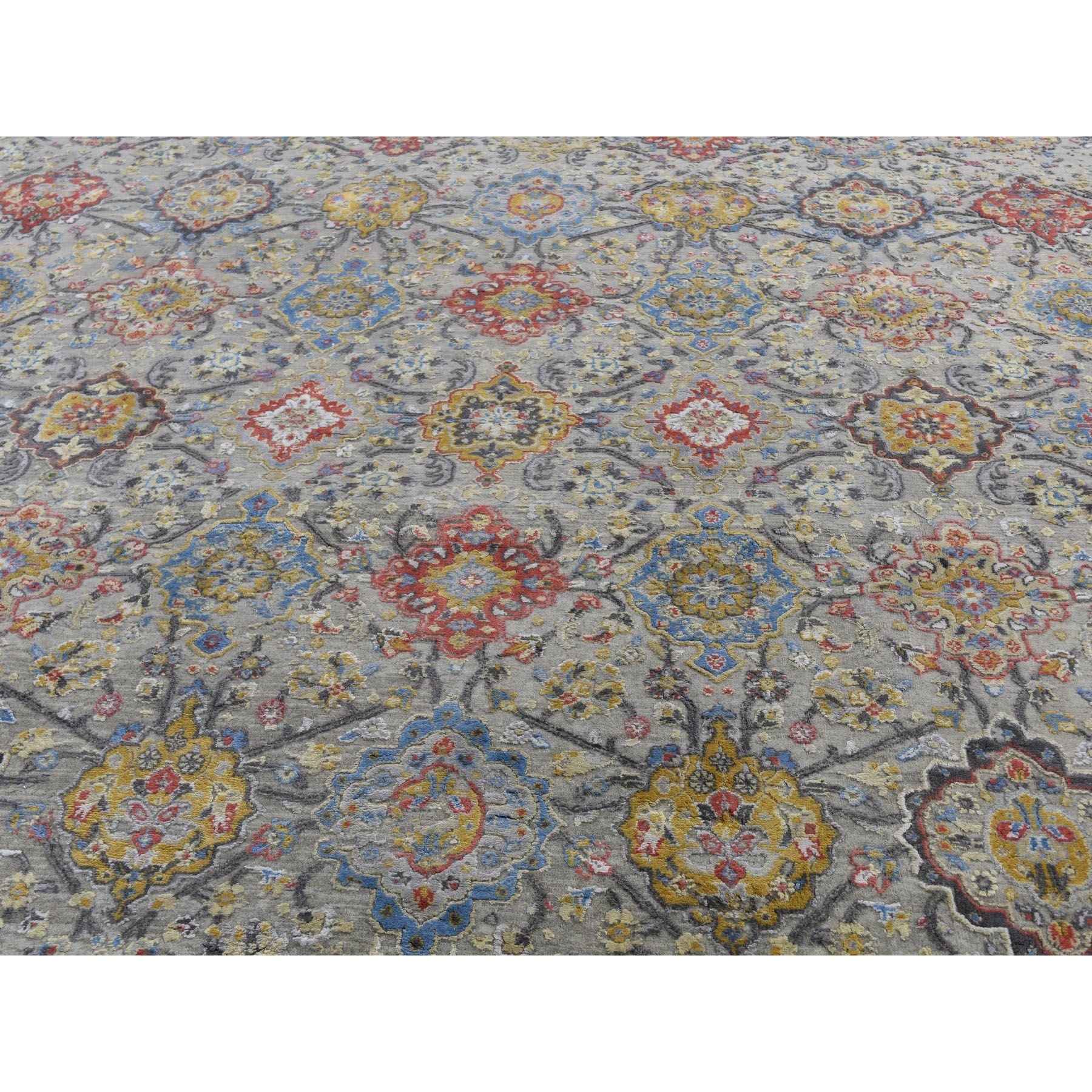 9-1 x12- THE SUNSET ROSETTES Pure Silk and Wool Hand Knotted Oriental Rug 