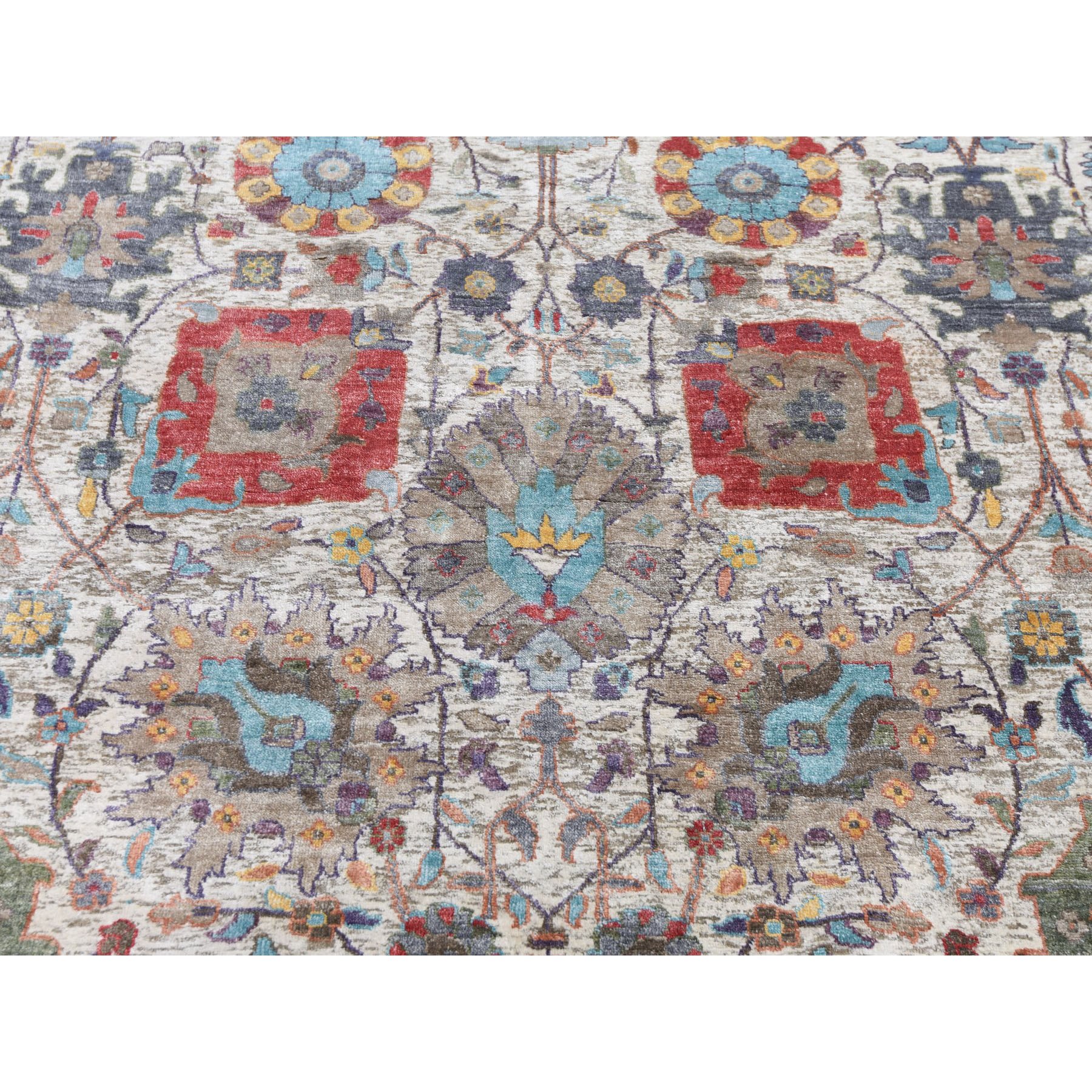 9-1 x12-2  Ivory Silk With Textured Wool Tabriz Hand Knotted Oriental Rug 