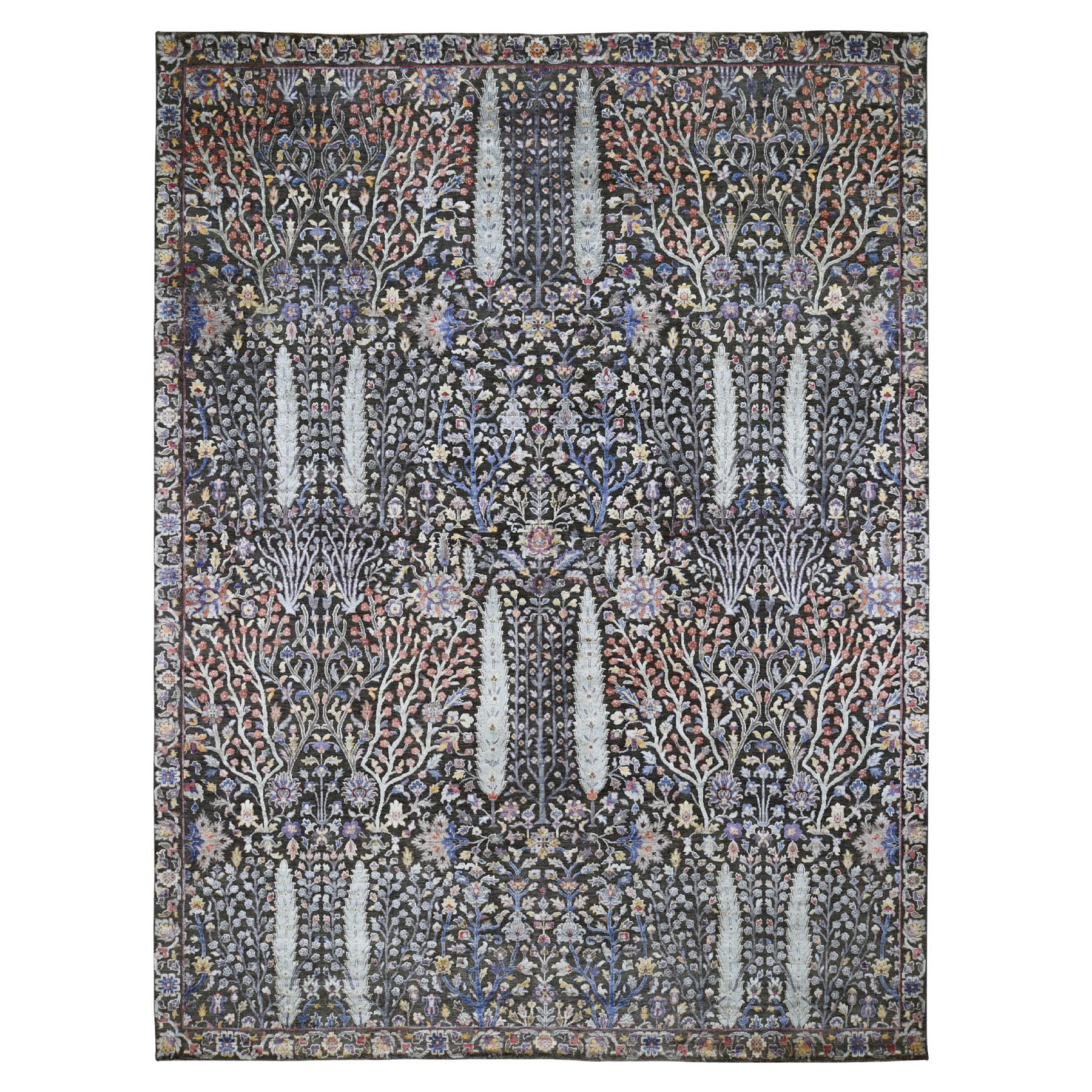 9'1X12' Willow And Cypress Tree Design Silk With Textured Wool Hand Knotted Oriental Rug moad88e0