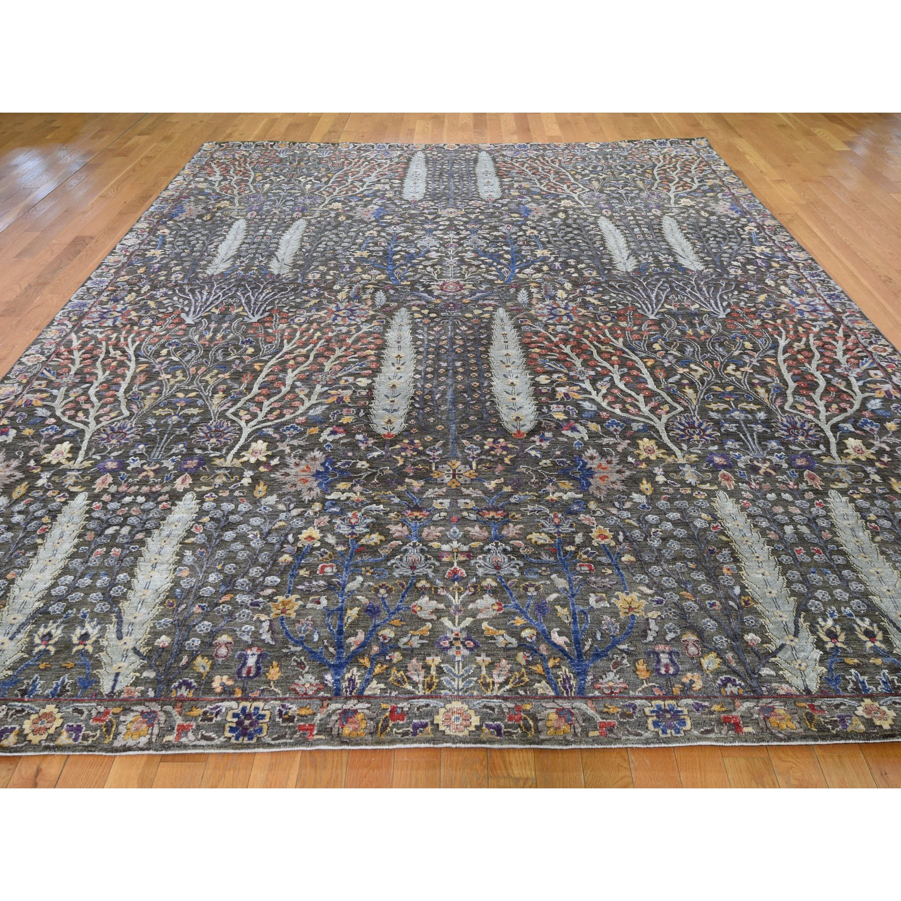 9-1x12- Willow And Cypress Tree Design Silk With Textured Wool Hand Knotted Oriental Rug 