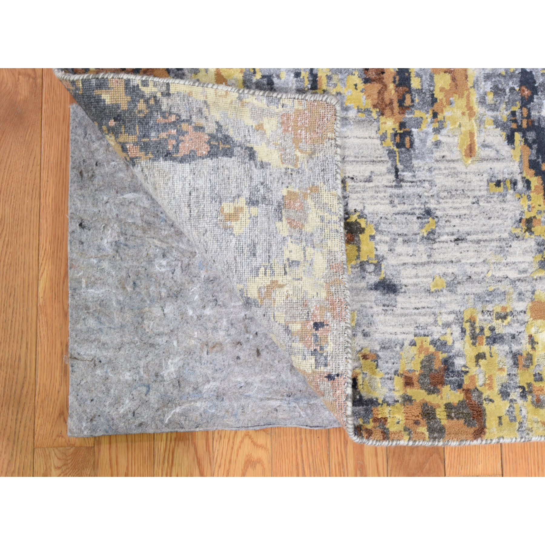 10-x14- Gold Abstract Design Wool And Silk hand Knotted Oriental Rug 