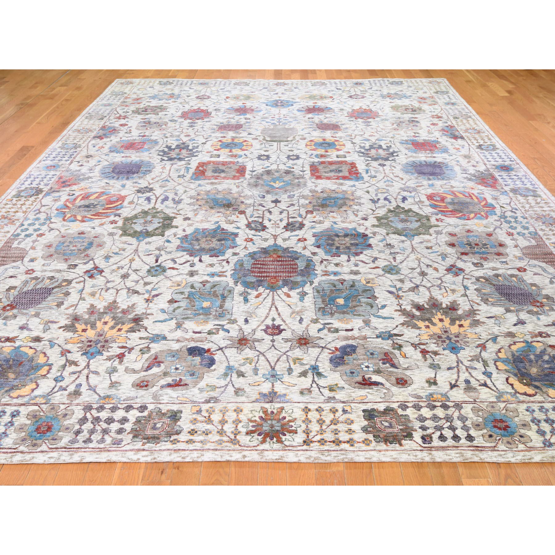 10-x14-1  Ivory Silk With Textured Wool Tabriz Hand Knotted Oriental Rug 