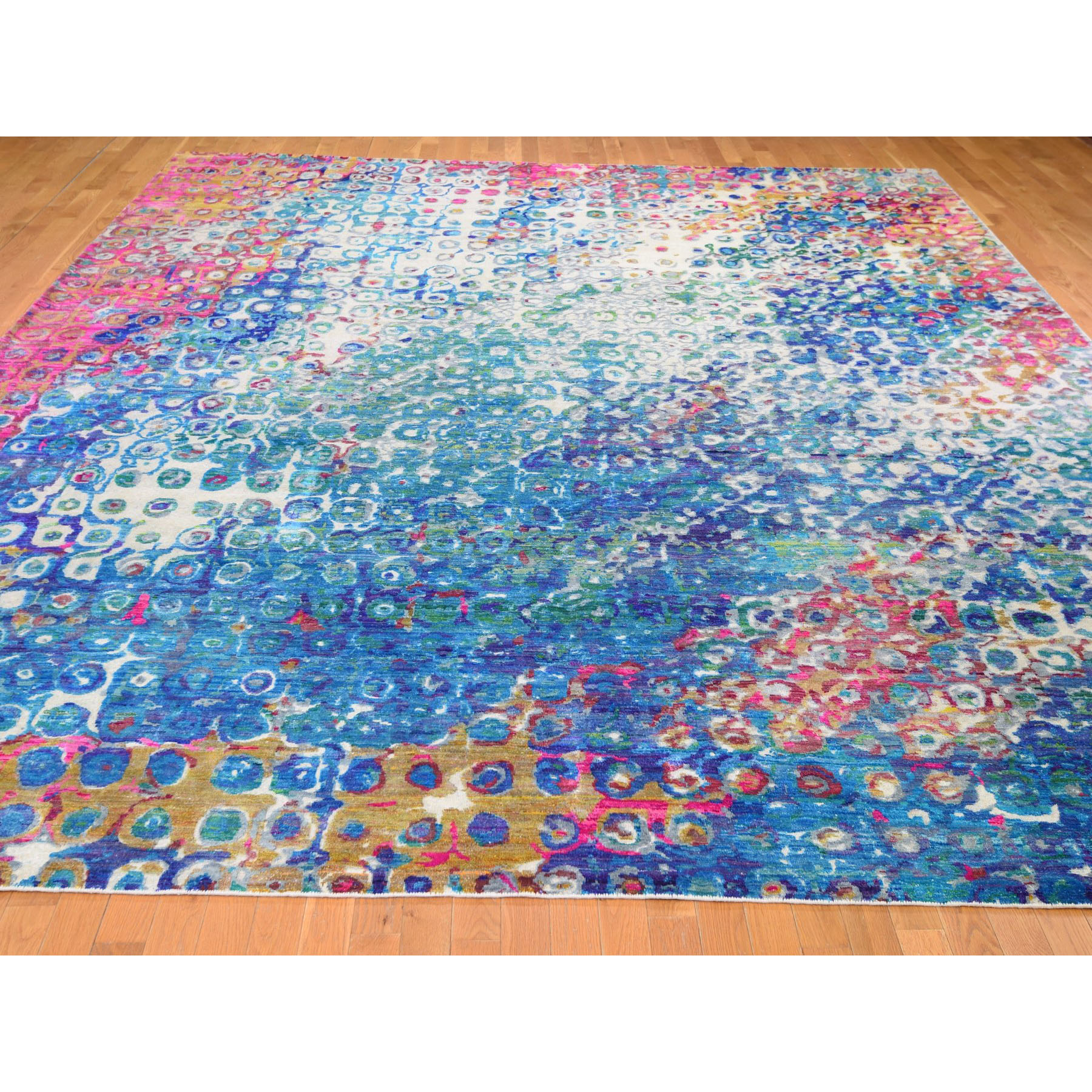 11-10 x15- THE PEACOCK, Oversized Sari Silk Colorful Hand Knotted Oriental Rug 