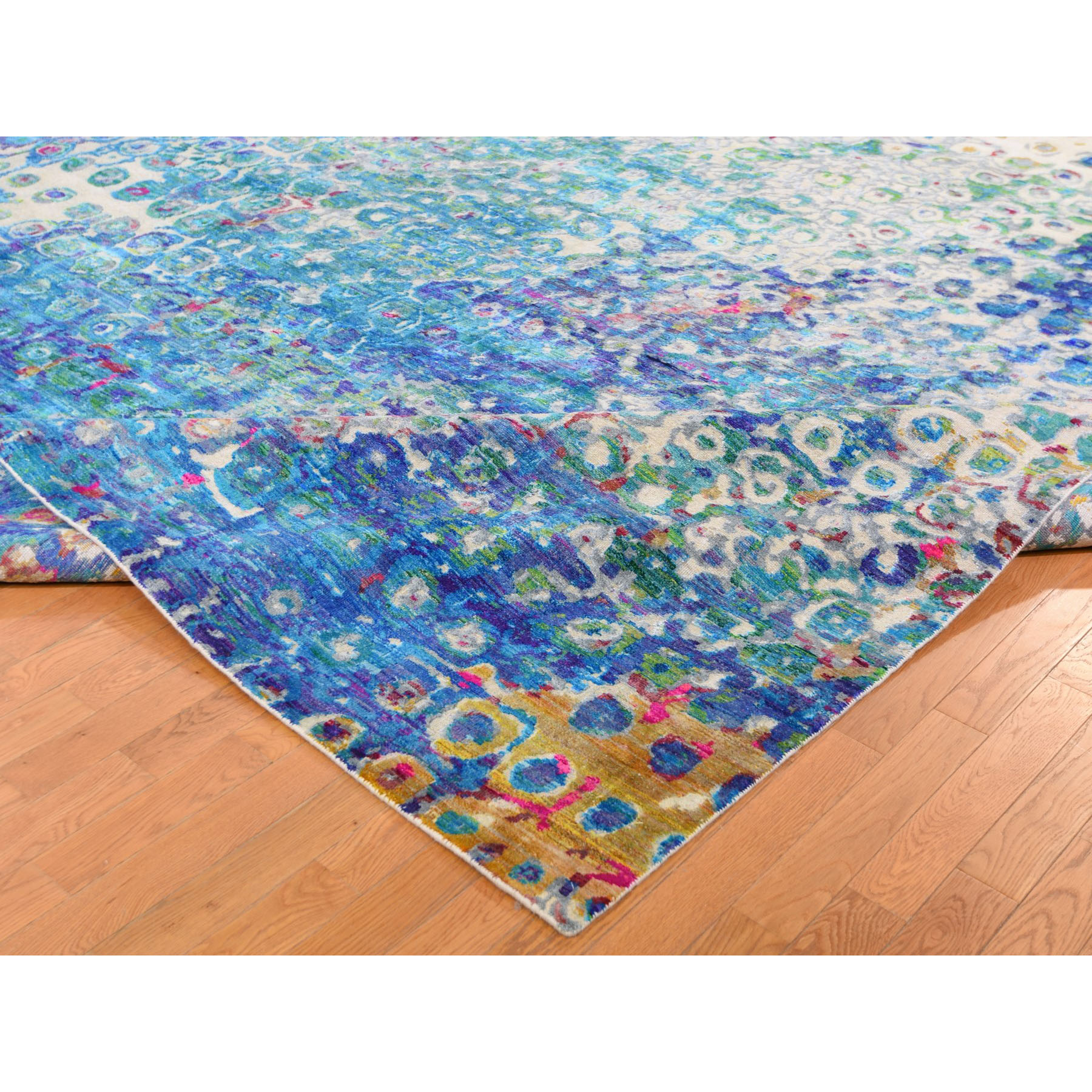 11-10 x15- THE PEACOCK, Oversized Sari Silk Colorful Hand Knotted Oriental Rug 