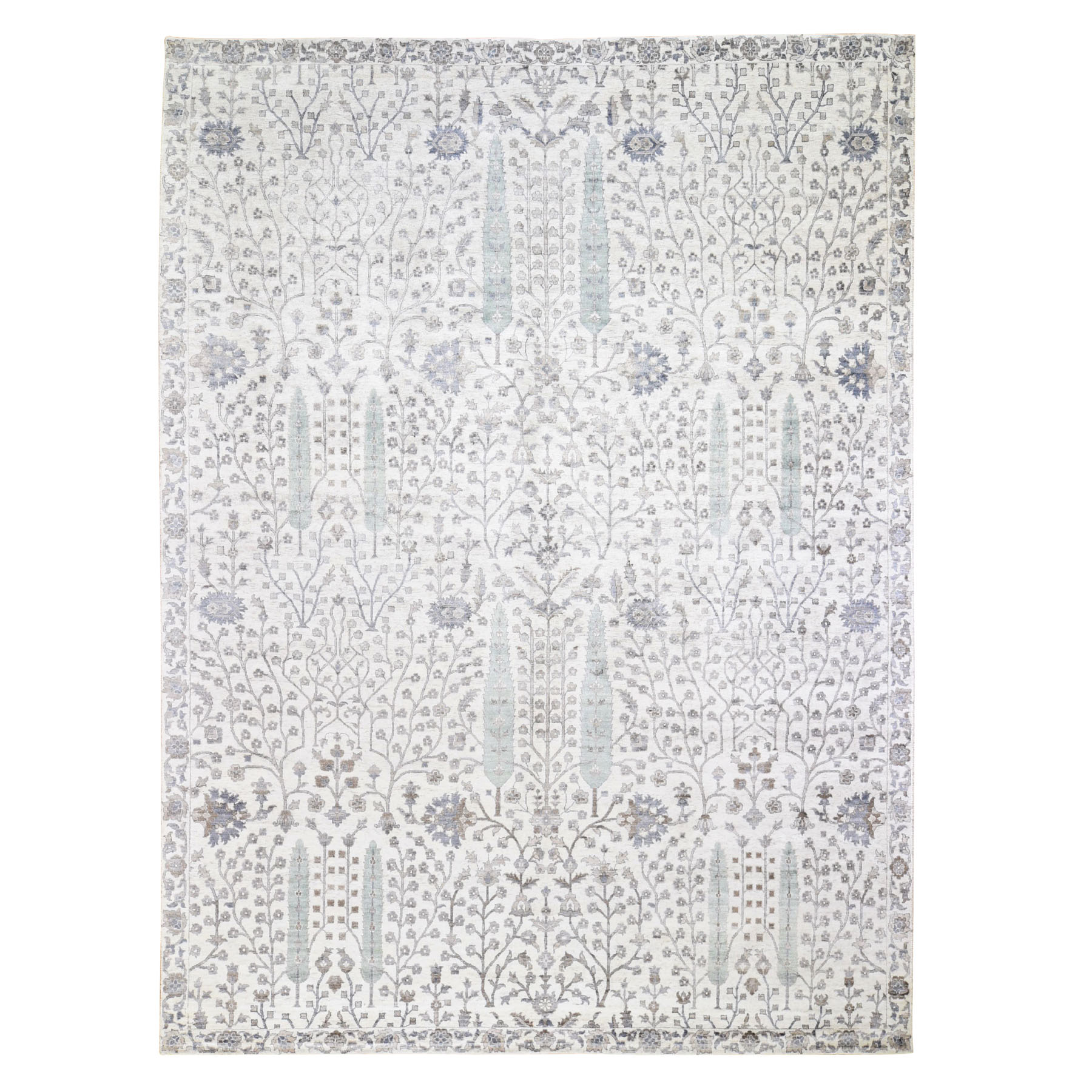 9'1"X12' Willow And Cypress Tree Design Silk With Textured Wool Hand Knotted Oriental Rug moad8860