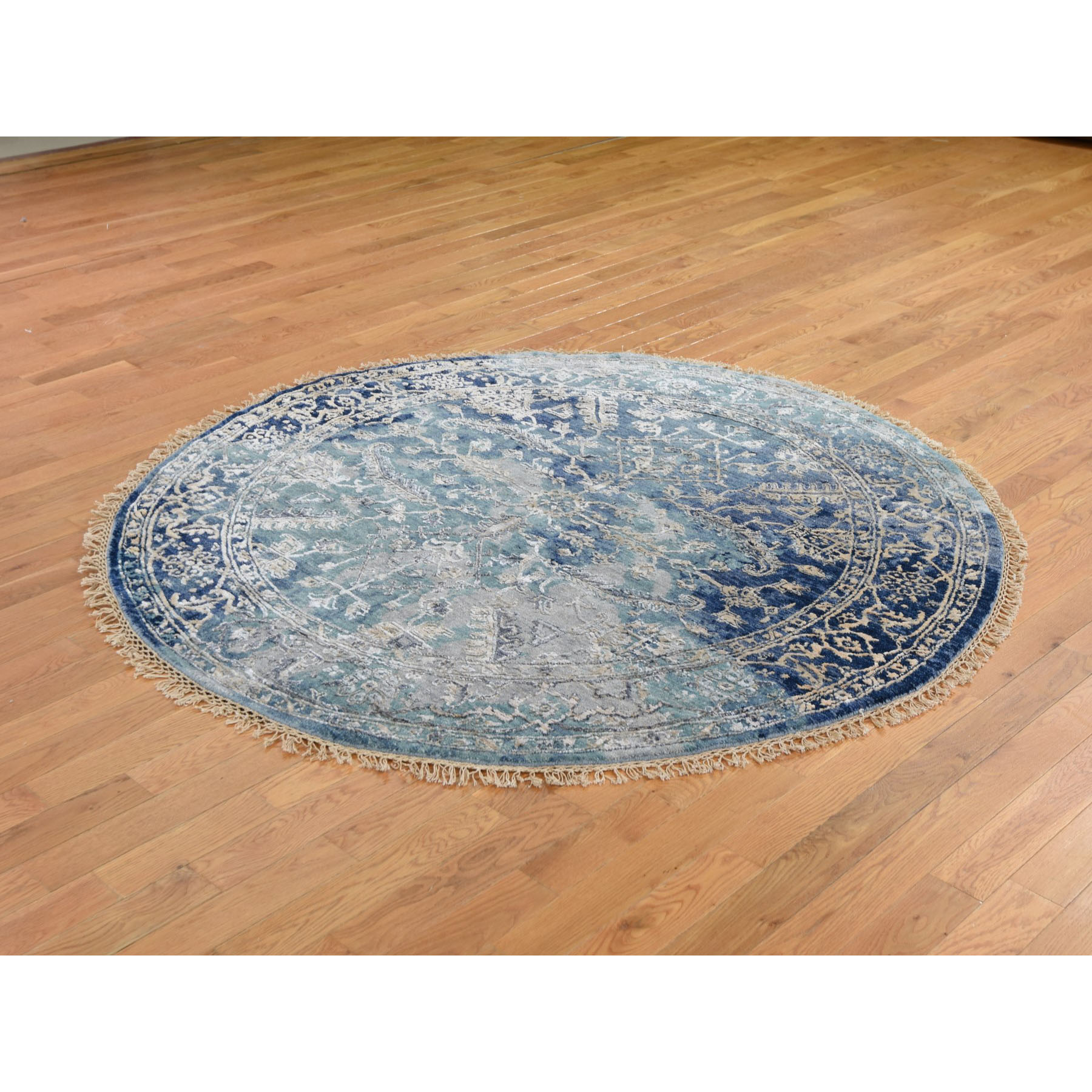 5-10 x5-10  Round Broken Persian Heriz All Over Design Wool And Silk Hand Knotted Oriental Rug 