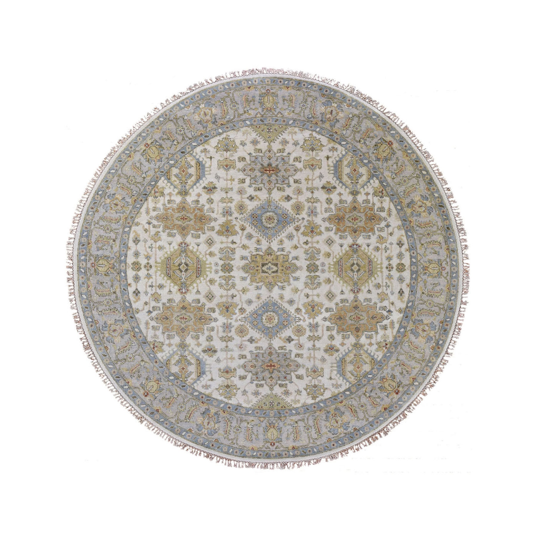 7'2"X7'2" Round Ivory Karajeh Design Pure Wool Hand Knotted Oriental Rug moad886c