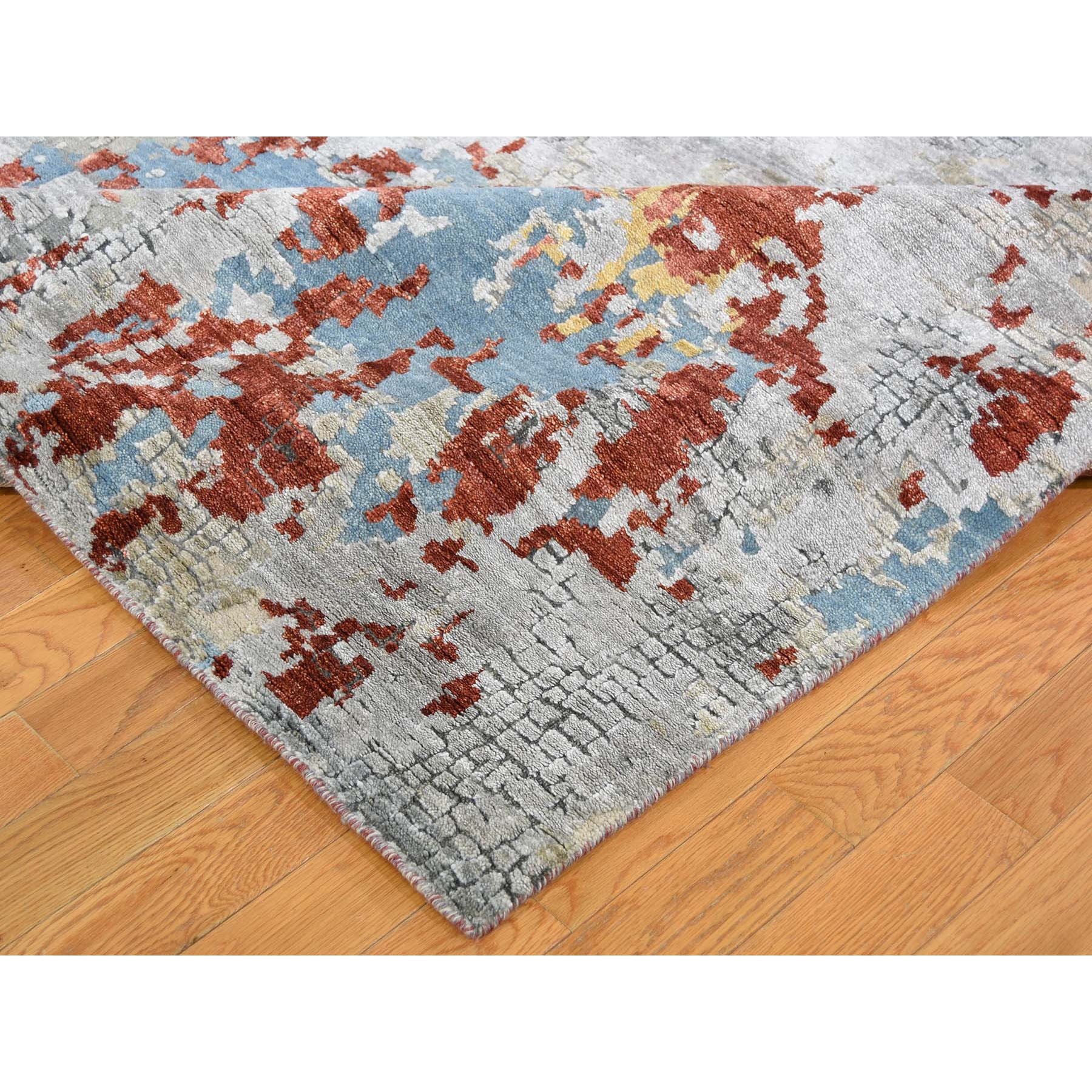 9-10 x13-10  Wool And Silk Abstract With Fire Mosaic Design Hand Knotted Oriental Rug 