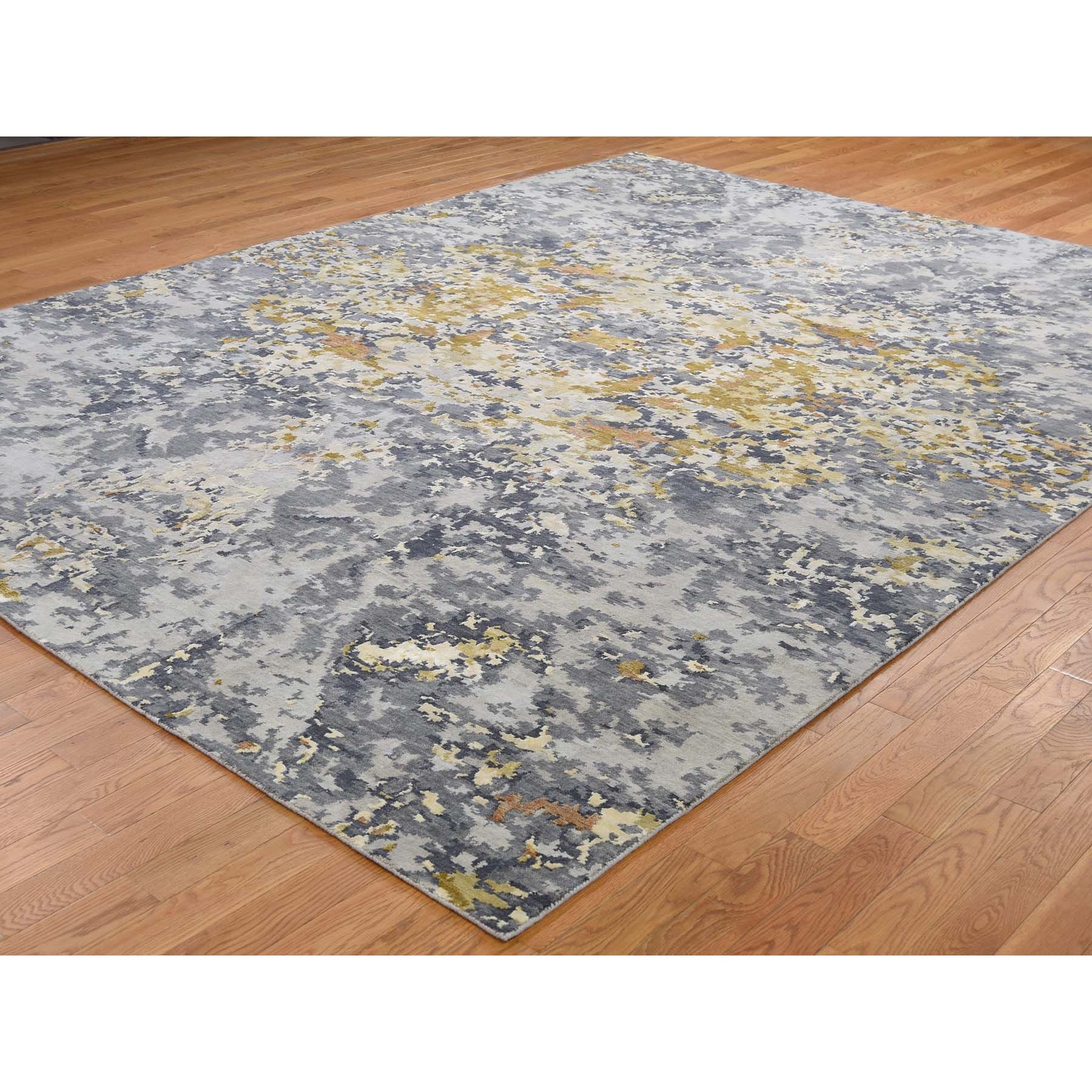 10-x13-10  Abstract Design Wool And Silk Hand Knotted Modern Oriental Rug 