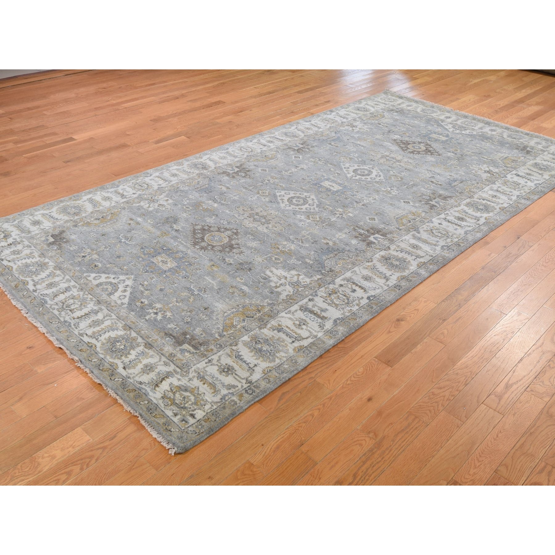 6-1 x12-2  Gray Karajeh Design Pure Wool Wide gallery Hand Knotted Runner Oriental Rug 