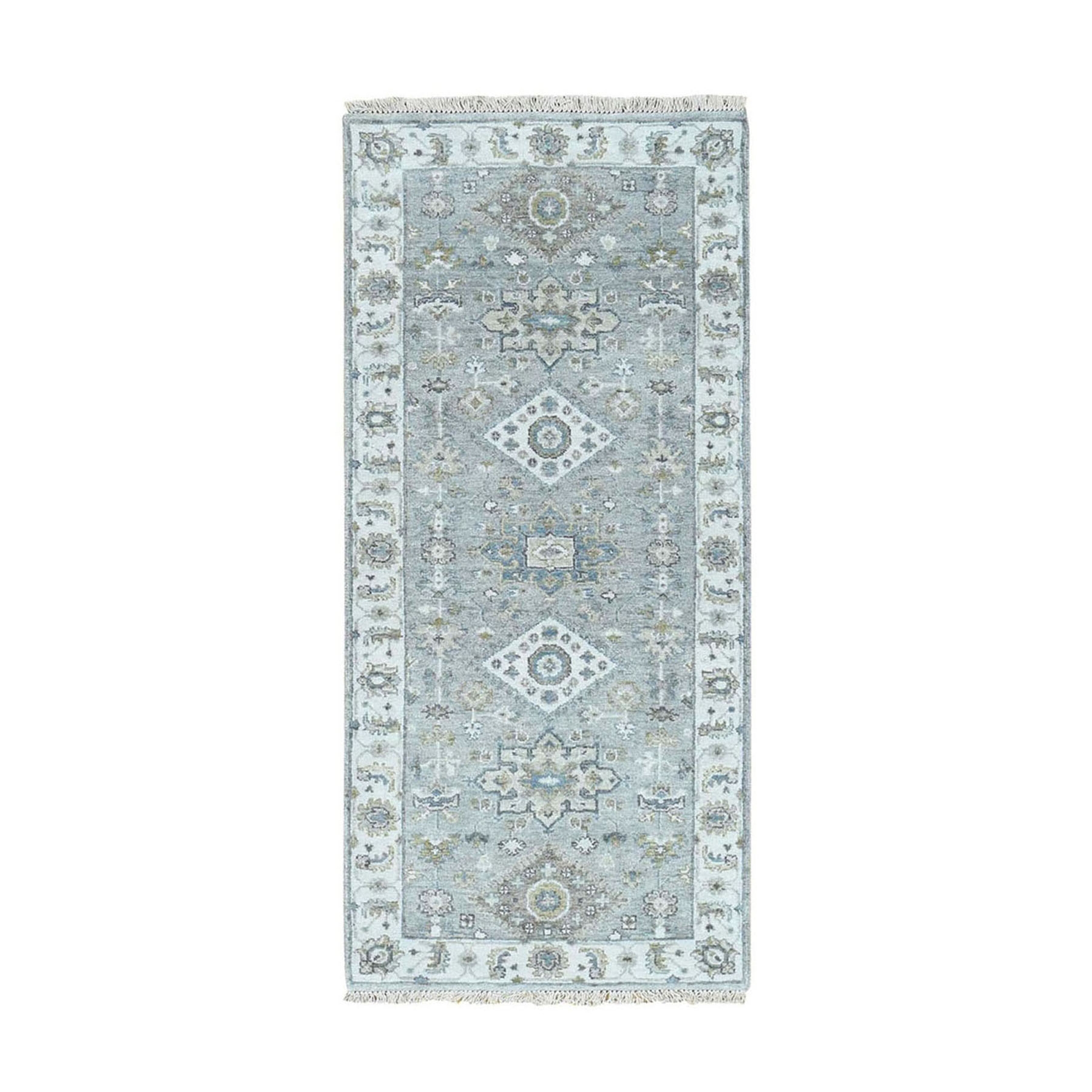 2'7"X6'1" Gray Karajeh Design Pure Wool Runner Hand Knotted Oriental Rug moad8888