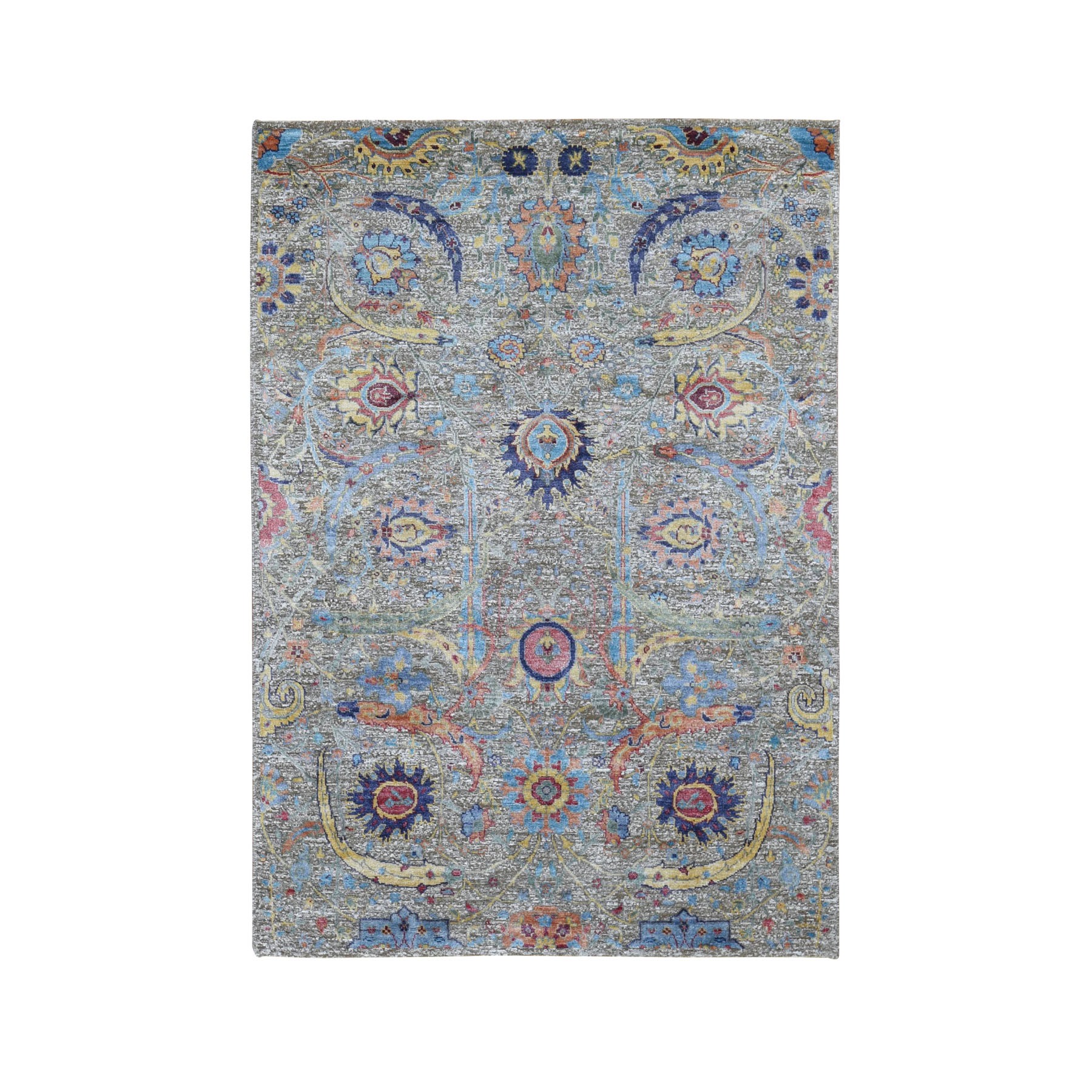 4'2"X6'  Hand Knotted Sickle Leaf Design Silk With Textured Wool Oriental Rug moad890e