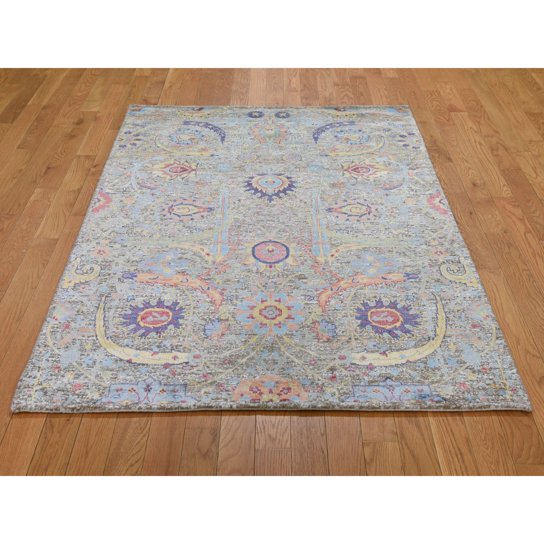 4-2 x6-  Hand Knotted Sickle Leaf Design Silk With Textured Wool Oriental Rug 