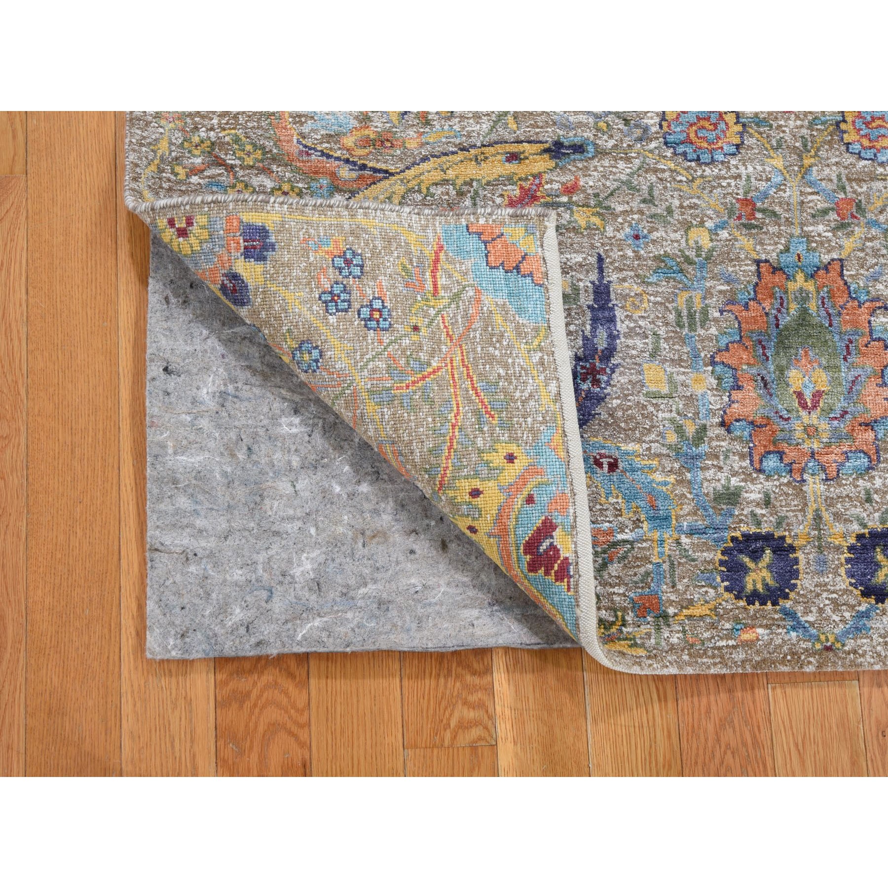 4-2 x6-  Hand Knotted Sickle Leaf Design Silk With Textured Wool Oriental Rug 