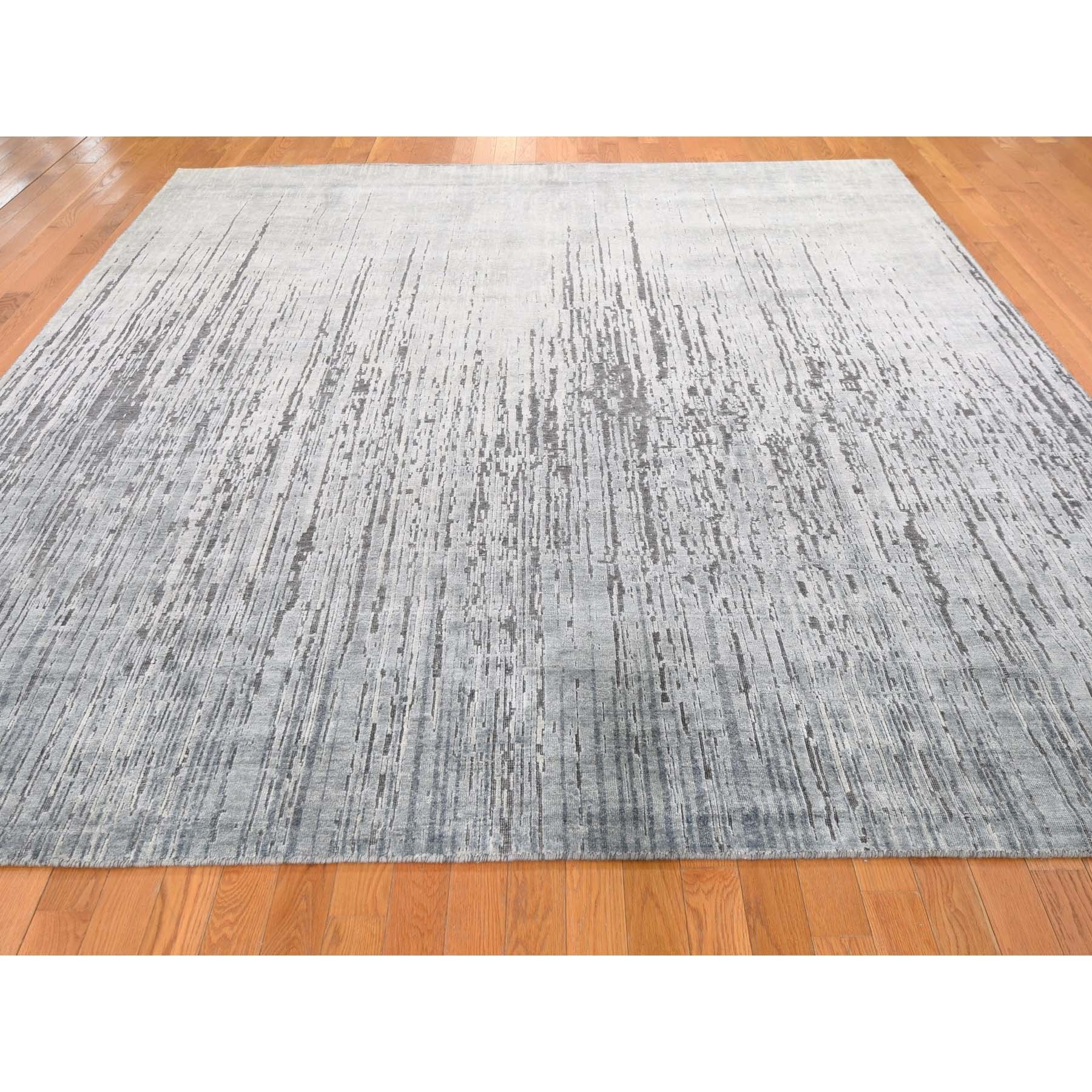 9-x9- Square Ombre Design Pure Silk Hand Knotted Oriental Rug 